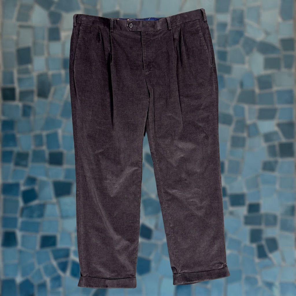 Ralph Lauren VINTAGE Ralph Lauren Pants Mens 38x28 Corduroy Gray 90s Logo Dress Pants Straight Classic Beltless Front Pockets Cuffed Linen Lining Size US 38 / EU 54 - 1 Thumbnail