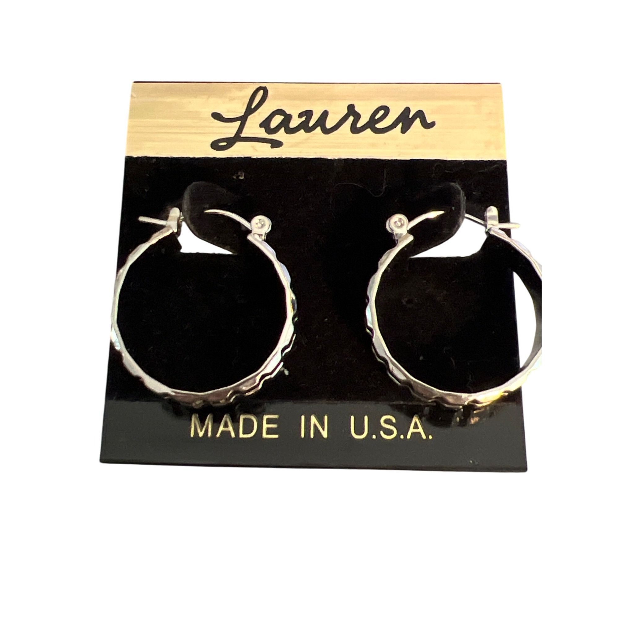 Other Lauren Silver Tone Hoop Earrings Square Design Made in USA 1 Size ONE SIZE - 1 Thumbnail