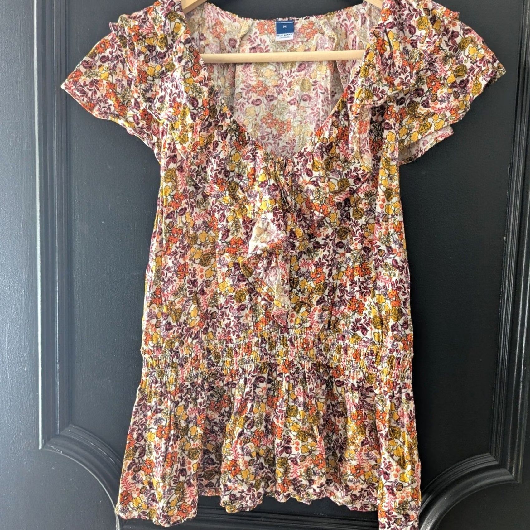 Old Navy Old Navy Floral Ruffle Peplum Blouse Smocked Waist Flutter Sleeve Multicolor M Shirt Women Adult M Multicolor Floral Blouse Spring Summer Size M / US 6-8 / IT 42-44 - 2 Thumbnail