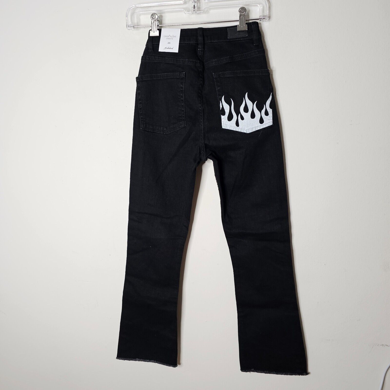 Other Subdued Black Crop Flare Button Fly Raw Hem White Flame 26 Size 26" / US 2 / IT 38 - 2 Thumbnail