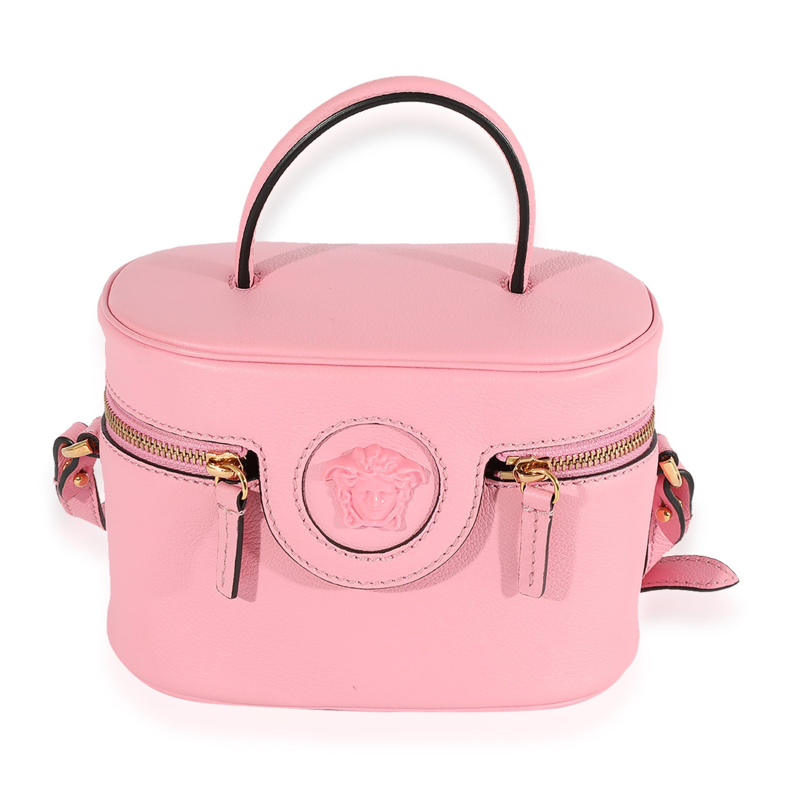 image of Versace Pink Grained Leather Medusa Vanity Top Handle Bag, Women's
