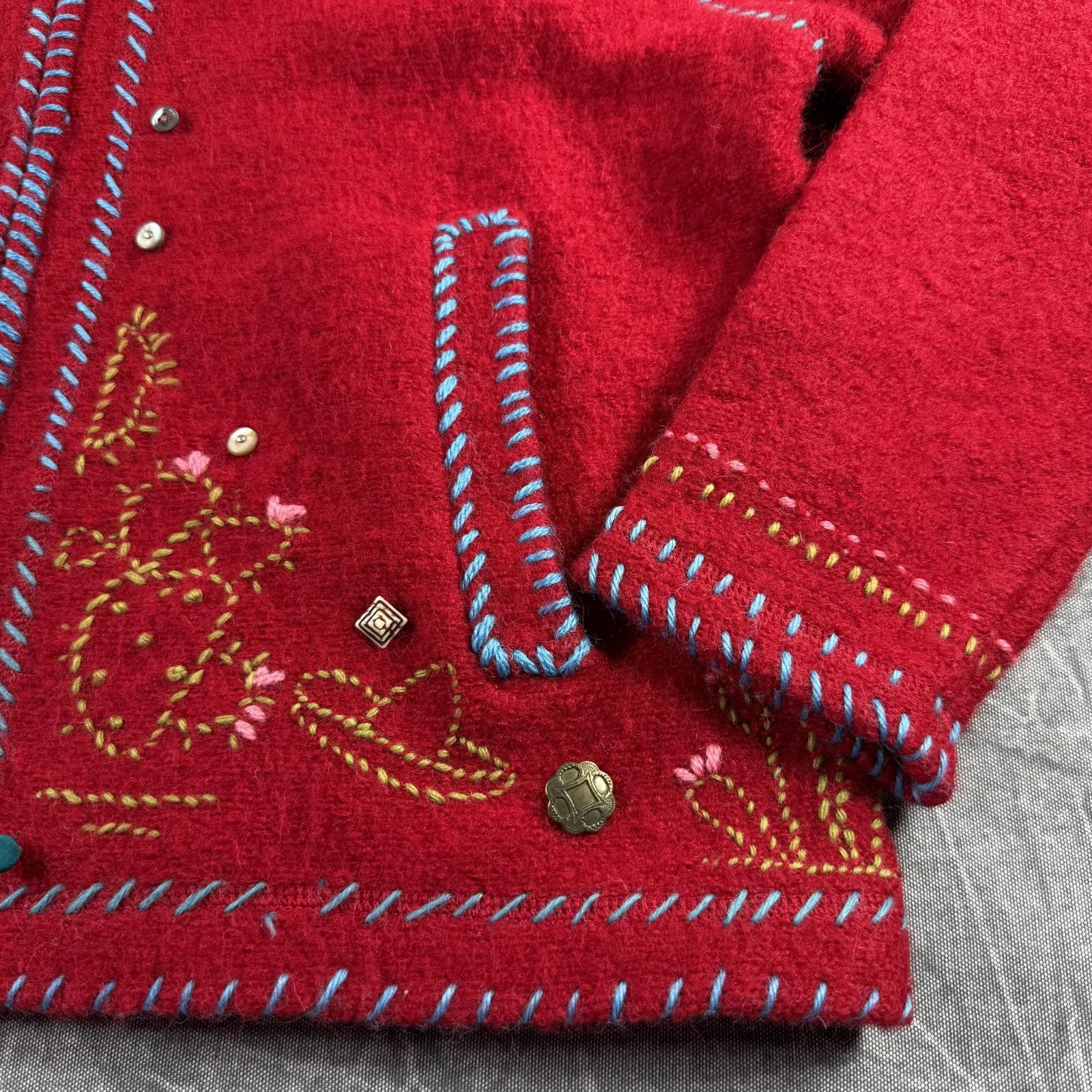 Other Herman Geist Sweater Women's 2X Red 100% Wool Embroidered Size XXL / US 16-18 / IT 52-54 - 4 Thumbnail