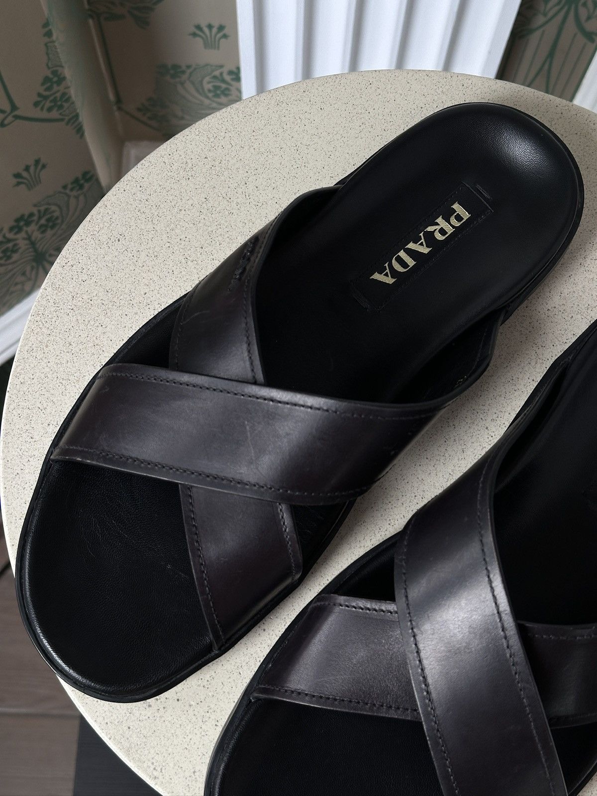 Prada RPADA Sandals Saffiano Leather Black Size: US 9/ EU 43 Size US 9 / EU 42 - 6 Thumbnail