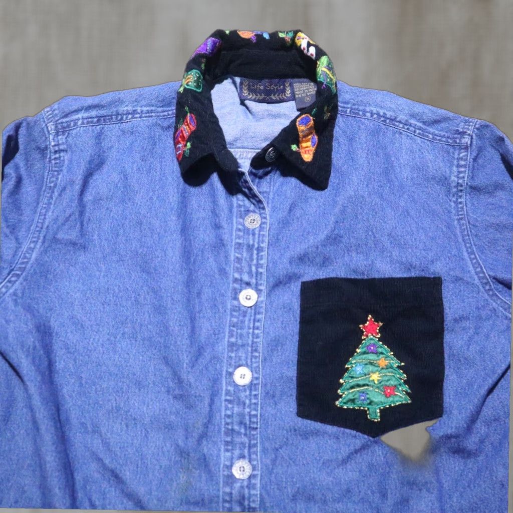 Vintage Life Style Denim Holiday Embellished Jean Jacket Womens Medium Blue Size M / US 6-8 / IT 42-44 - 1 Thumbnail