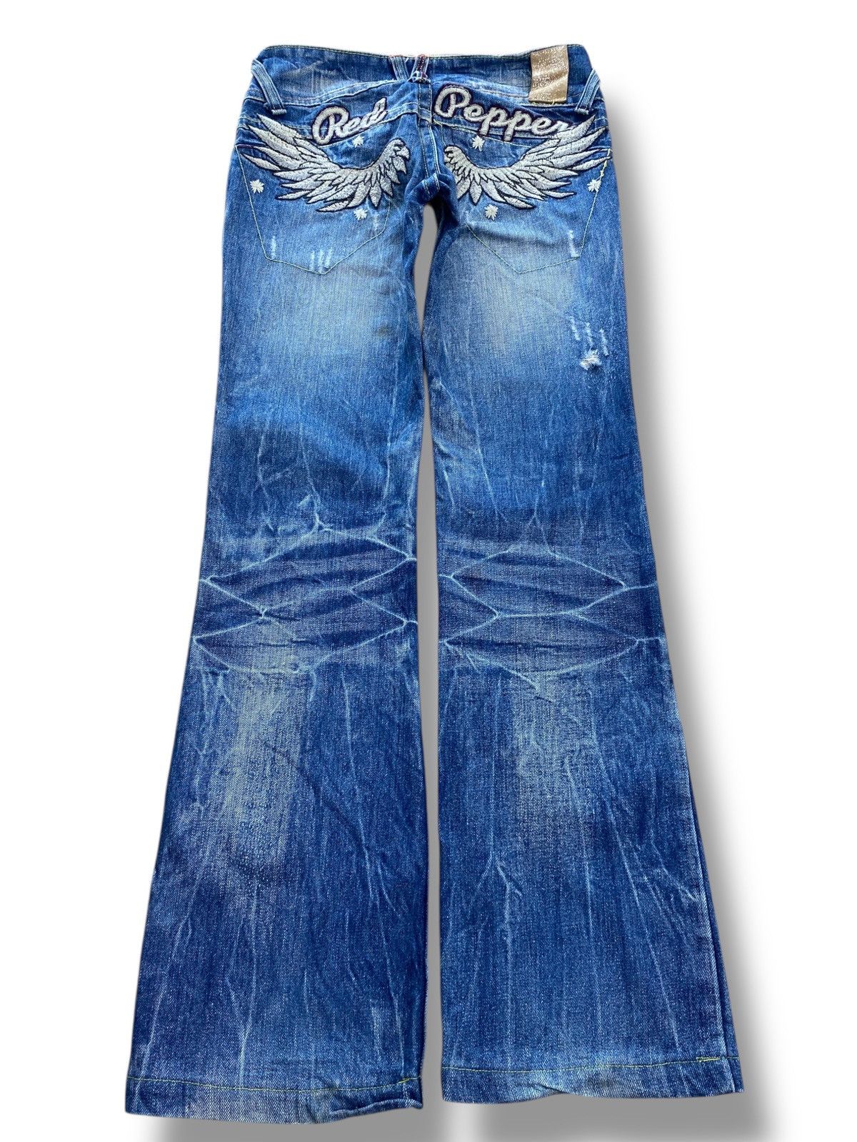Japanese Brand Red Pepper low-rise flare jeans with angel wings design Size US 29 - 3 Thumbnail