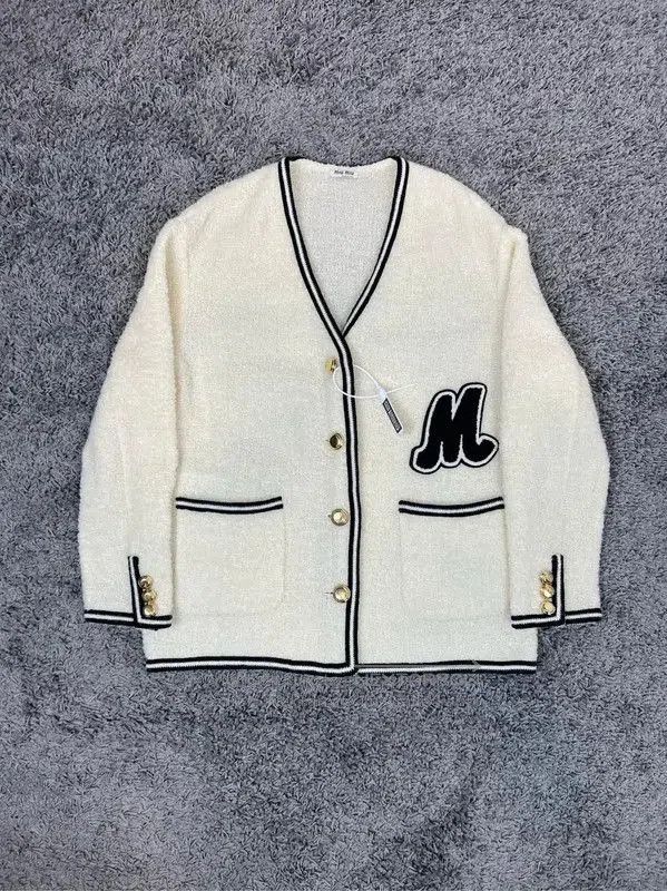 Miu Miu Miu Miu White Wool Cardigan with Black Trim . Size M / US 6-8 / IT 42-44 - 1 Thumbnail