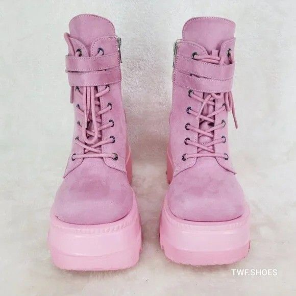 Other Shaker 52 Pink Faux Suede 4.5" Wedge Platform Ankle Boots Size US 11 / IT 41 - 4 Thumbnail