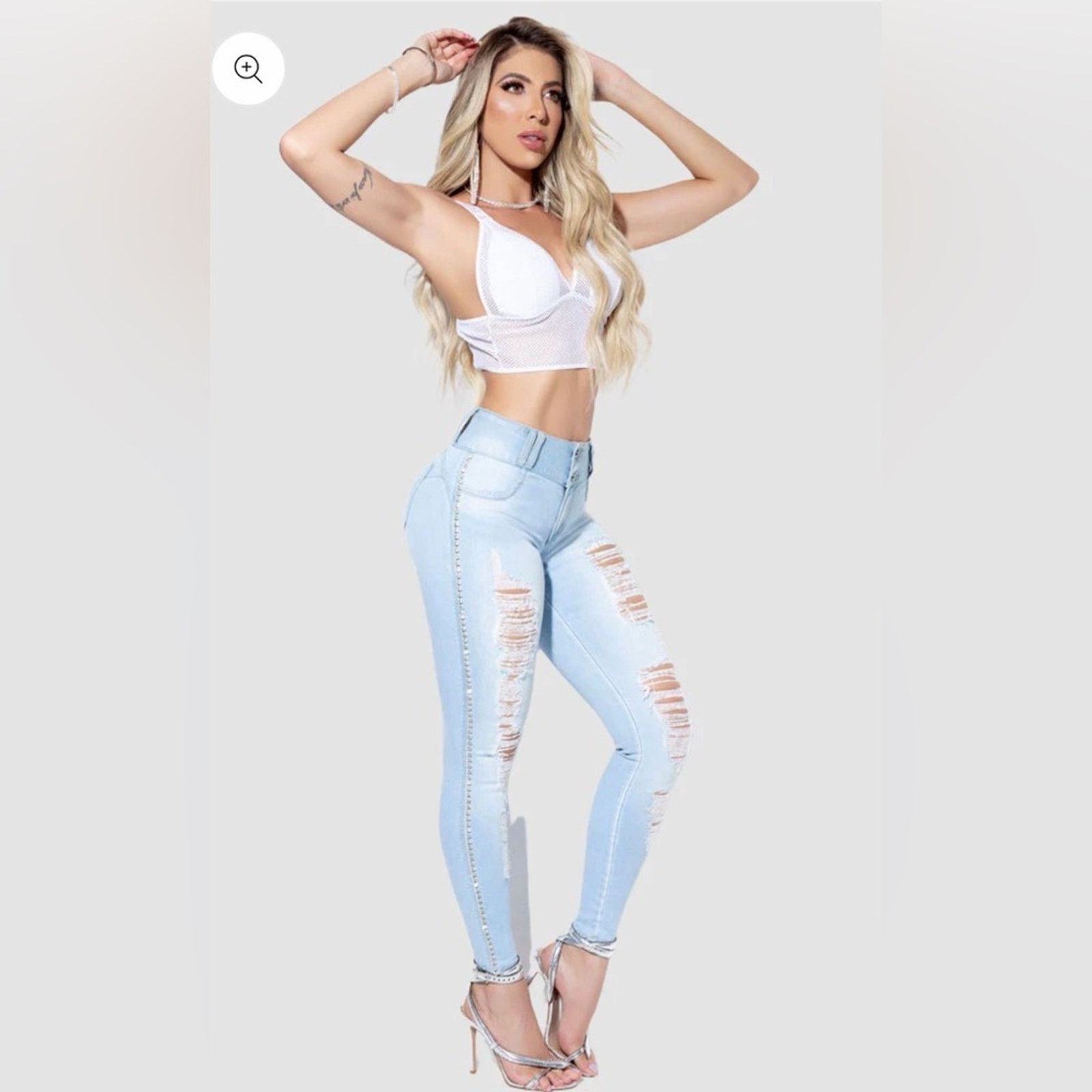 Other Pitbull High Waisted Light Wash Blue Ripped Distressed Jeans Size 23" - 2 Thumbnail