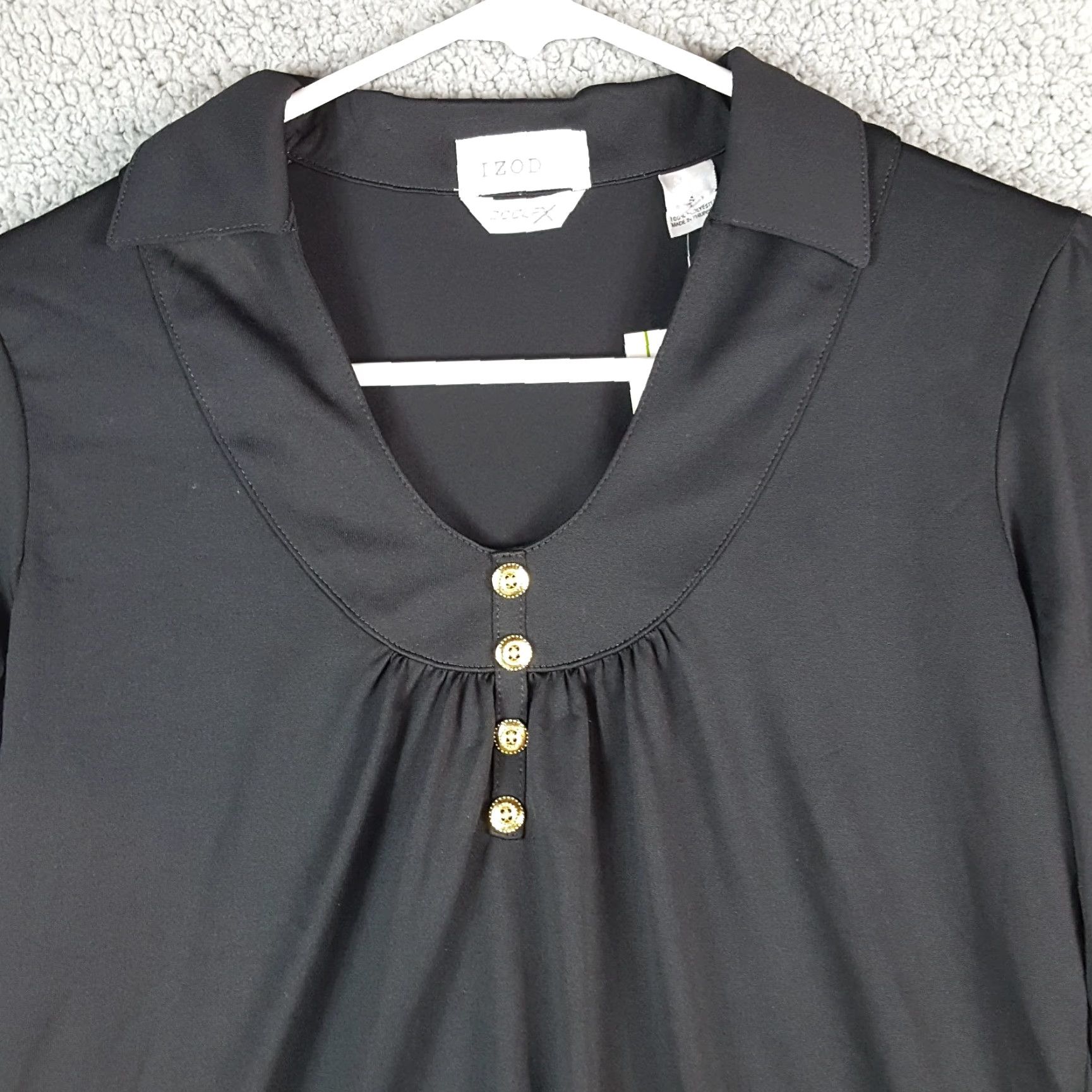 Izod VINTAGE IZOD Golf Blouse Shirt Womens Small Black Moisture Wicking Breathable Stretch Crew Neck Short Sleeve Top Size S / US 4 / IT 40 - 2 Thumbnail