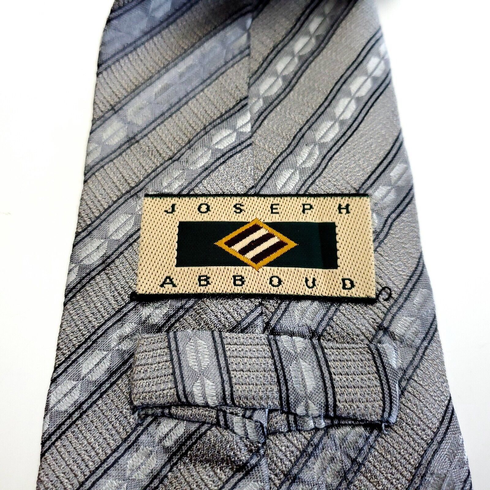 Joseph Abboud Joseph Abboud Gray Beige Striped Woven Short Silk Tie Size ONE SIZE - 3 Thumbnail