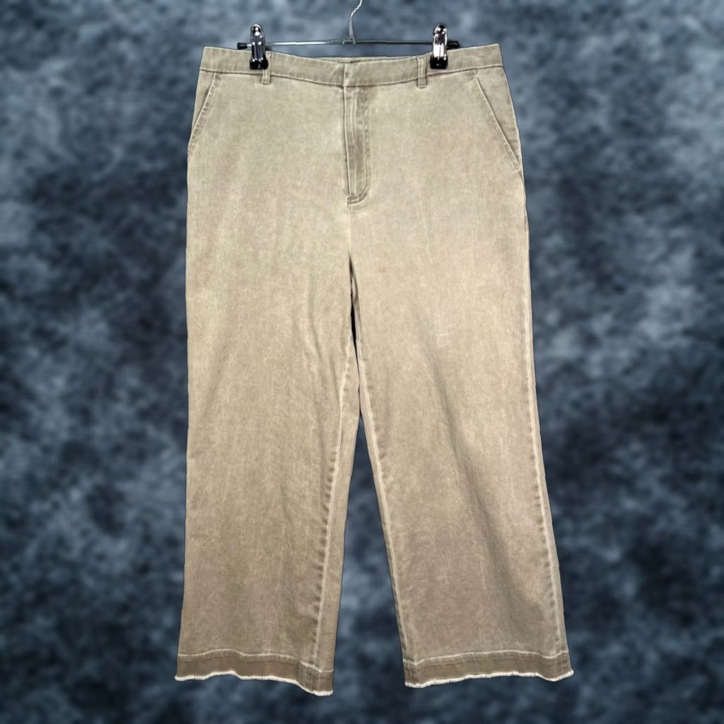 Vintage ATM Womens Cropped Beige Pants Cotton Blend High Rise Wide-Leg 8 Cropped Casual Jeans Flat Front Pockets N/A Size 30" / US 8 / IT 44 - 1 Thumbnail