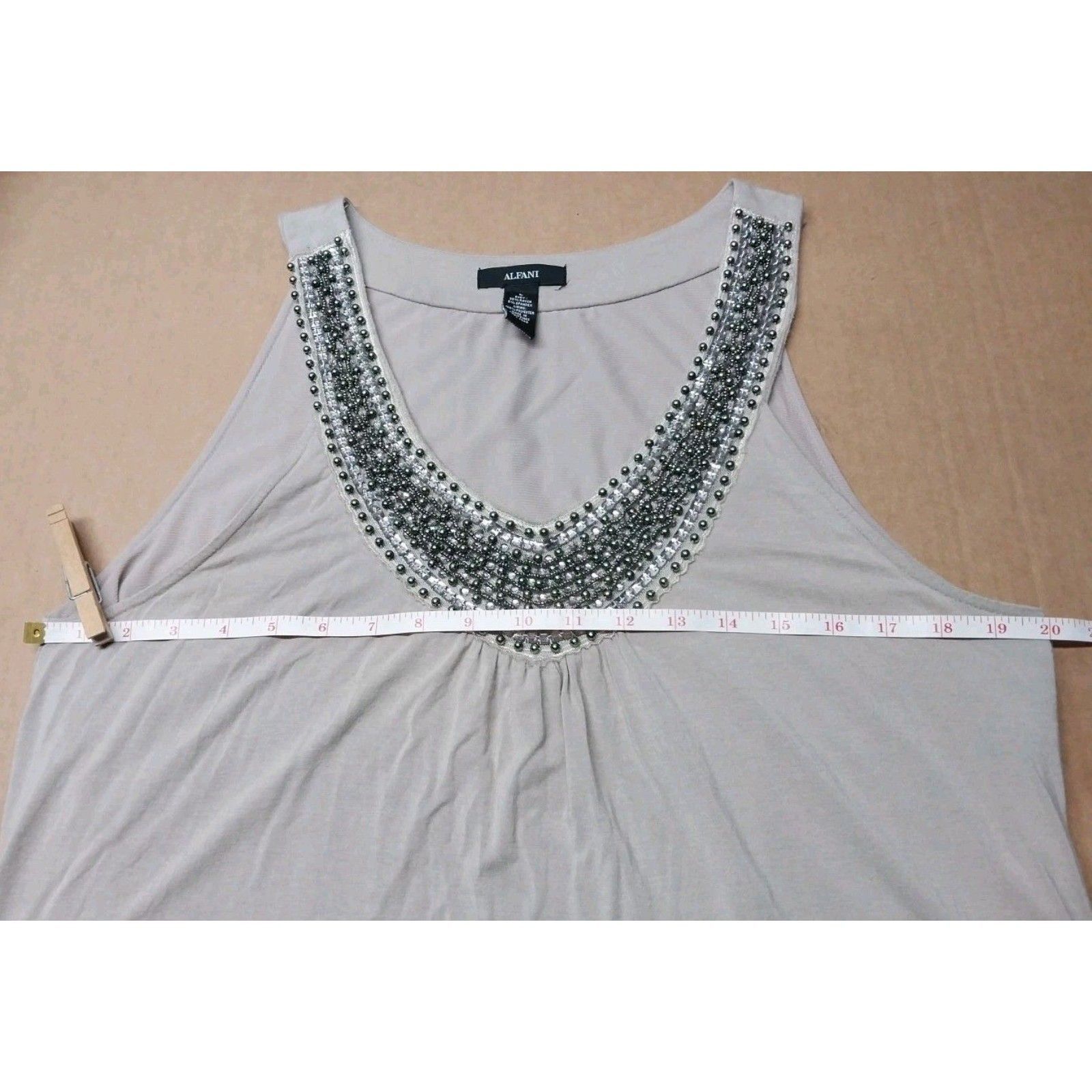 Alfani Alfani Womens Large Brown Beaded Tank Top Sparkle Rhinestone Size L / US 10 / IT 46 - 6 Thumbnail