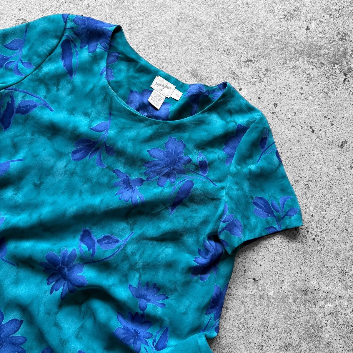 Vintage Jacqueline Ferrar Womens Vintage Blue Floral Dress SS Shift Size L / US 10 / IT 46 - 3 Thumbnail