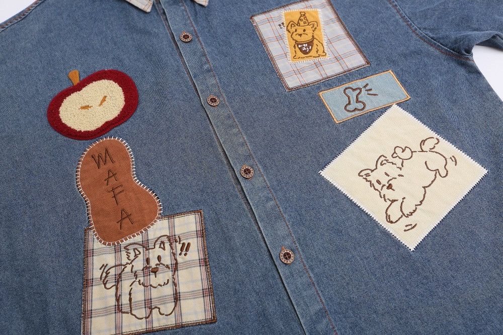 Japanese Brand × Vintage Men's trendy irregular patch embroidered washed denim shirt Size US M / EU 48-50 / 2 - 4 Thumbnail
