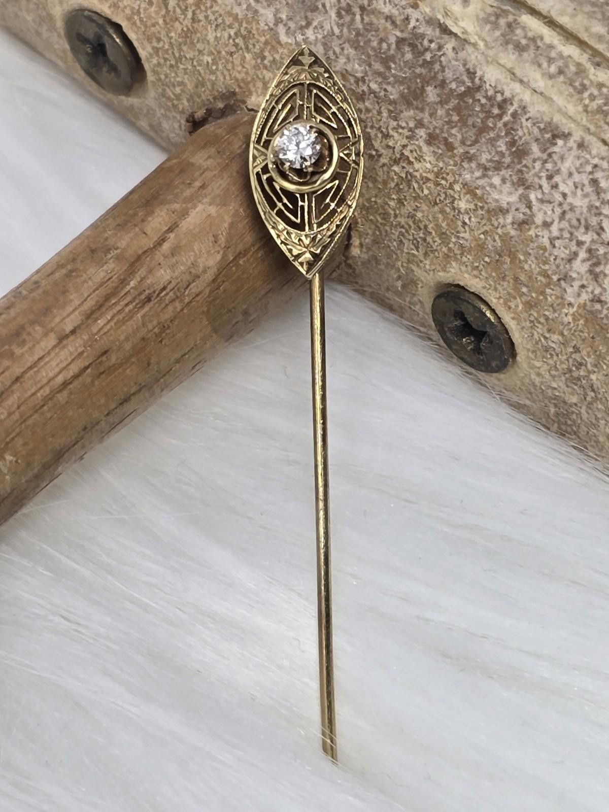 Other ​Art Deco 14k Gold Beautiful Diamond Filigree Stick Pin Size ONE SIZE - 1 Thumbnail