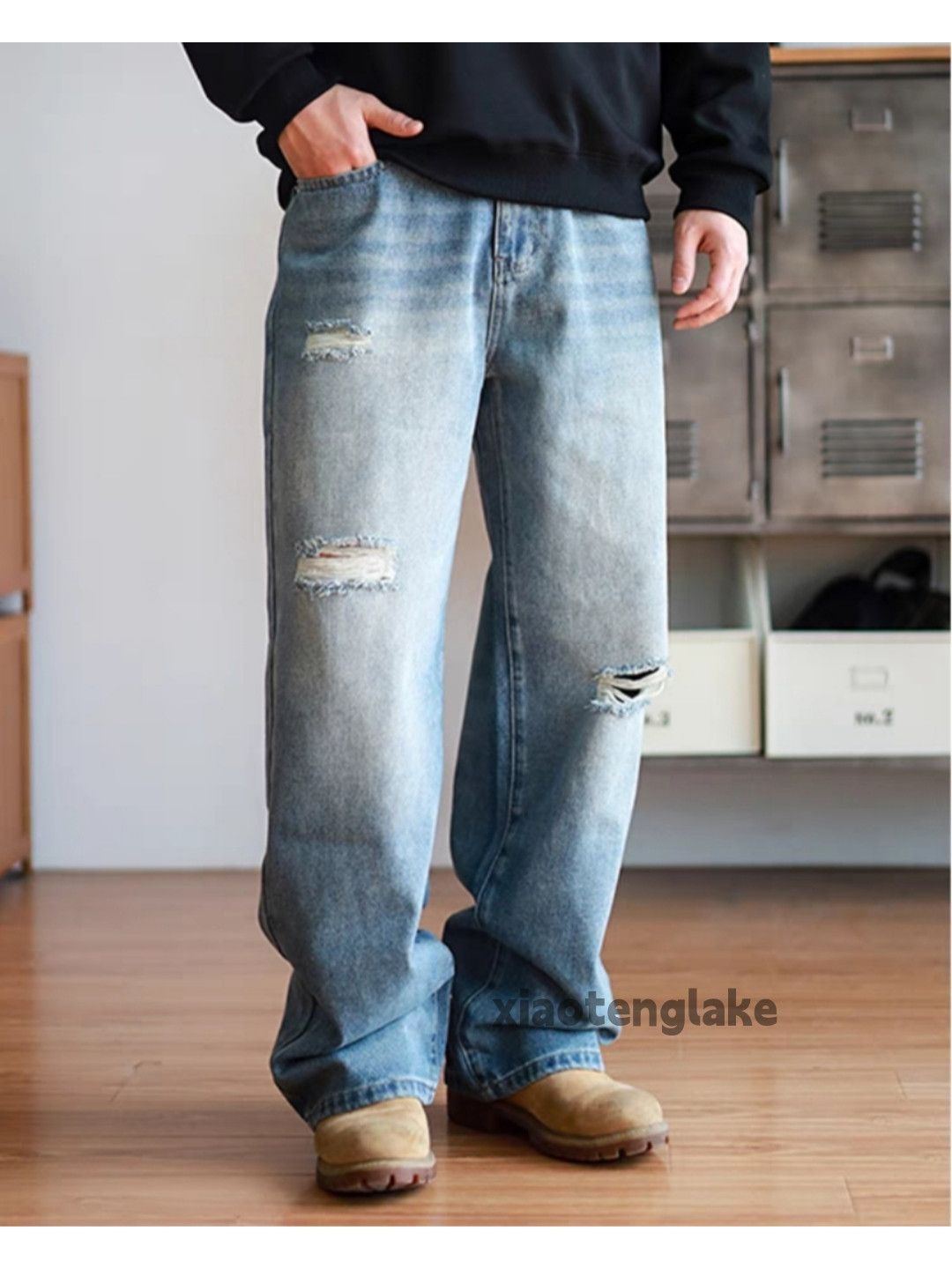 Japanese Brand Unisex washed retro loose baggy ripped damaged jeans Size US 36 / EU 52 - 1 Thumbnail
