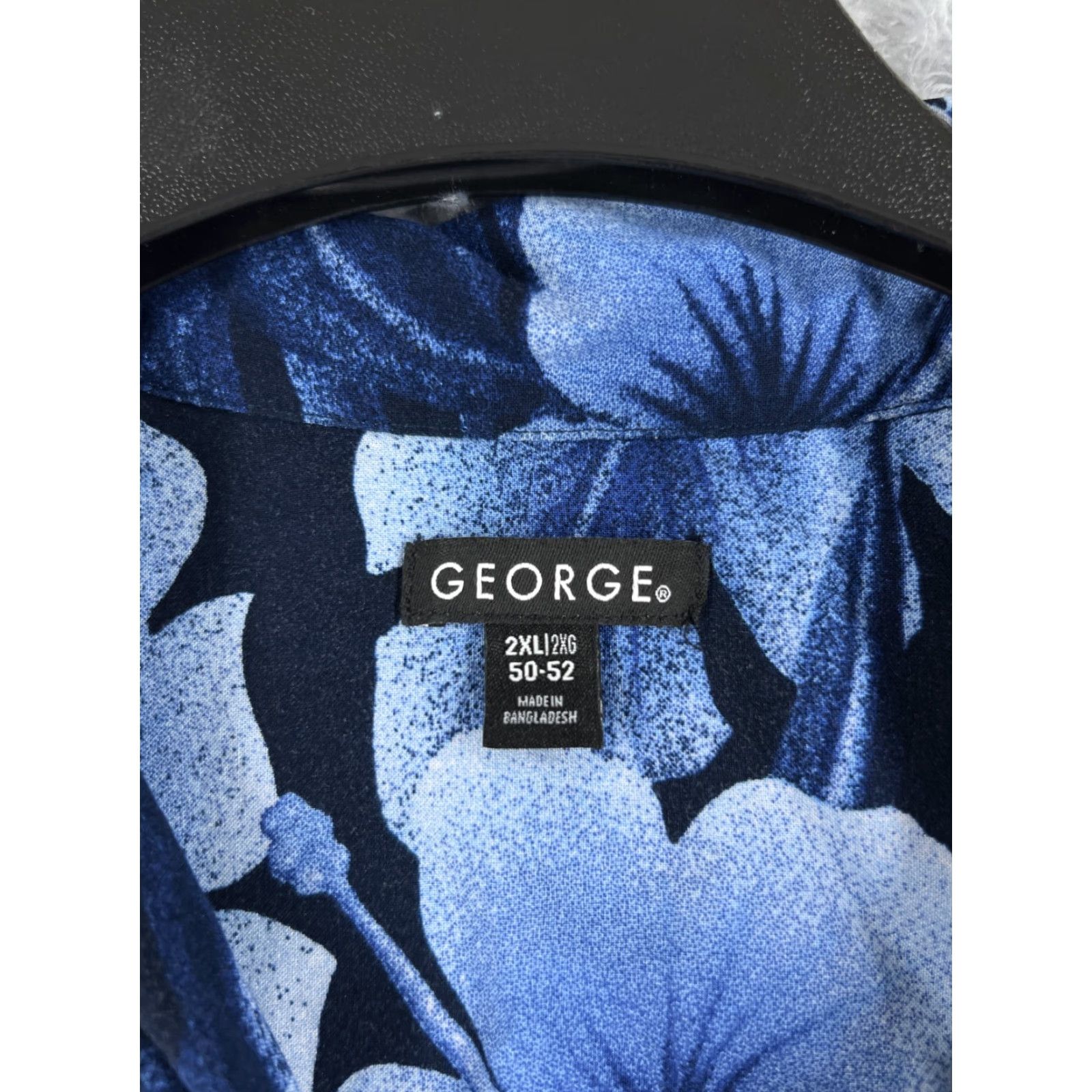George George Men's Hawaiian Button-Up Shirt 2XL Blue Floral Rayon Short Sleeve Casual Size US XXL / EU 58 / 5 - 7 Thumbnail