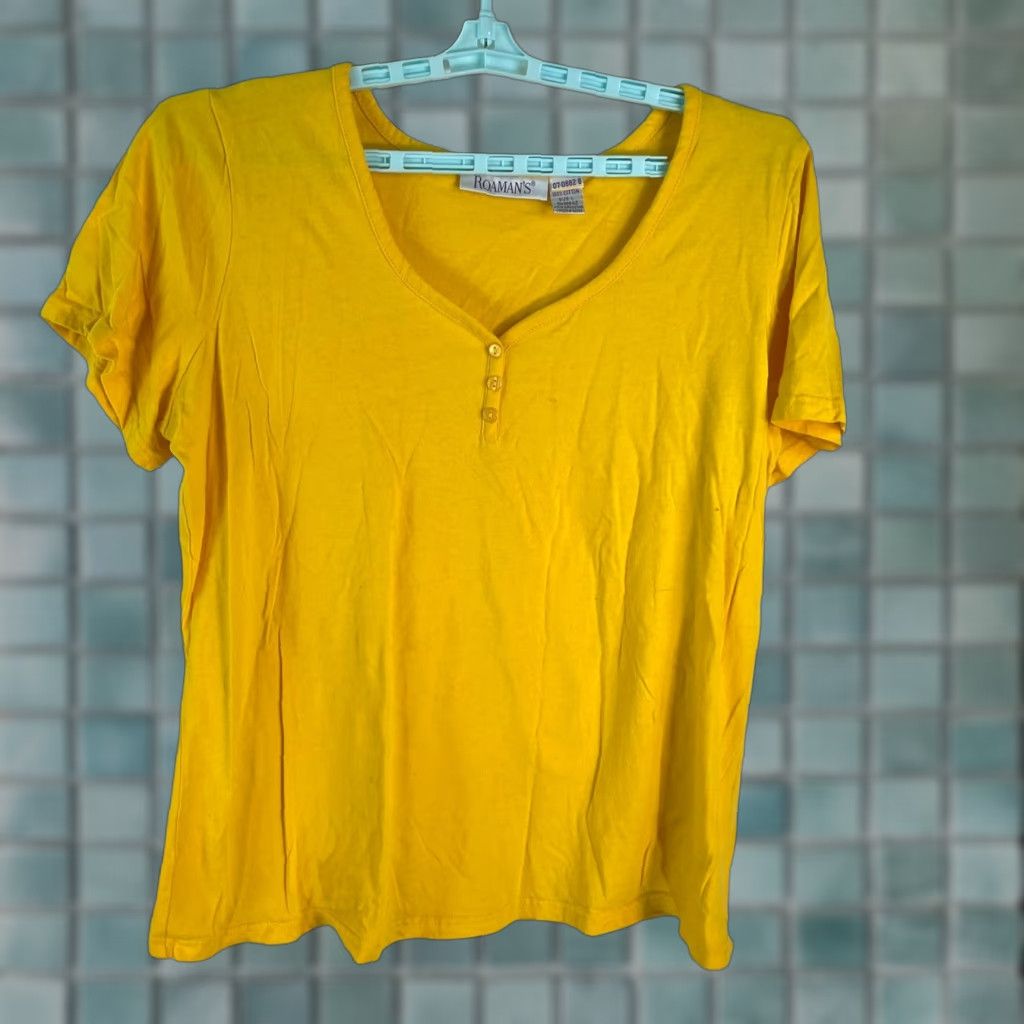 Vintage Romans Womens Henley Short Sleeve T-Shirt L Yellow Shirt Size L / US 10 / IT 46 - 1 Thumbnail