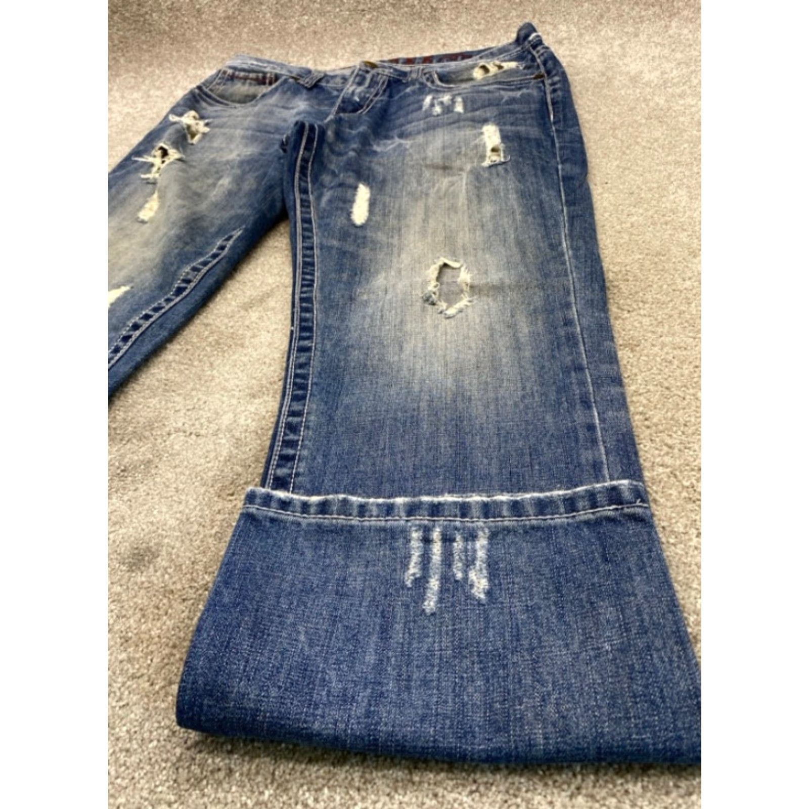 Decree VINTAGE Decree Jeans Mens 34x32 Bootcut Distressed Embroidered Back Pockets 5-Pocket Design Slim Straight 34 Blue Cotton Denim Jeans Mens Size US 34 / EU 50 - 3 Thumbnail