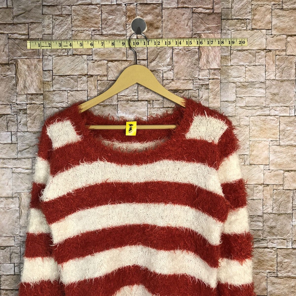 Japanese Brand Japanese Brand Red Stripe fur shaggy mohair Knitwear #A485 Size S / US 4 / IT 40 - 2 Thumbnail