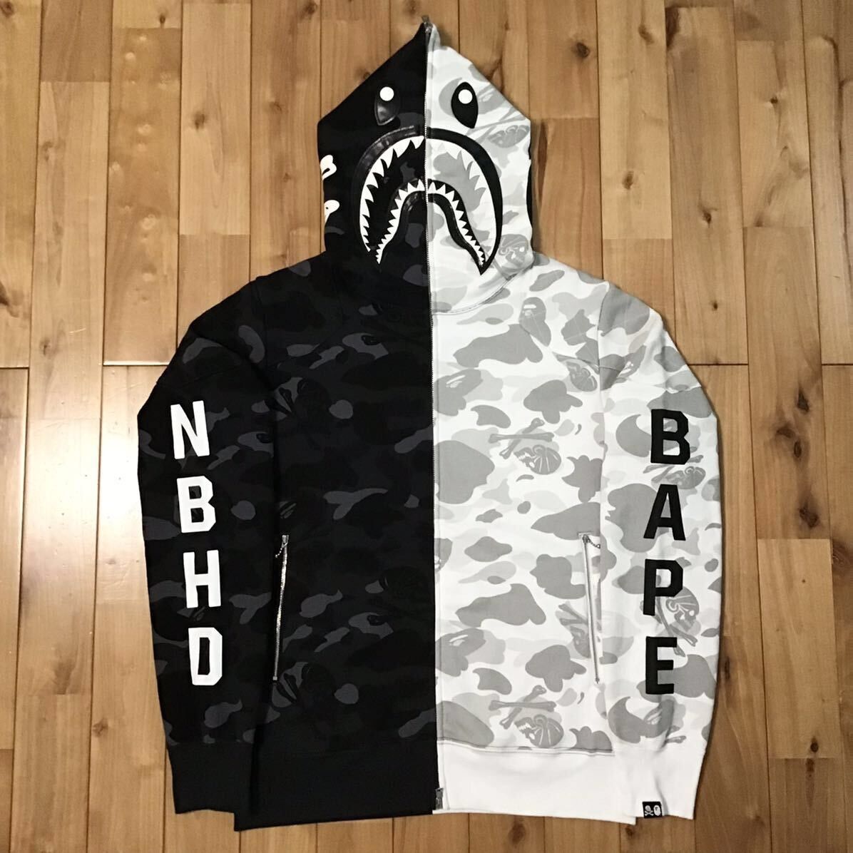 Bape NEIGHBORHOOD × BAPE camo Shark full zip hoodie a bathing ape | Grailed