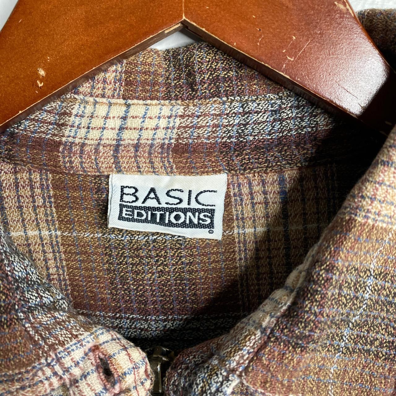 Basic Editions 90s vintage brown plaid half zip blouse about a size large Size L / US 10 / IT 46 - 4 Thumbnail