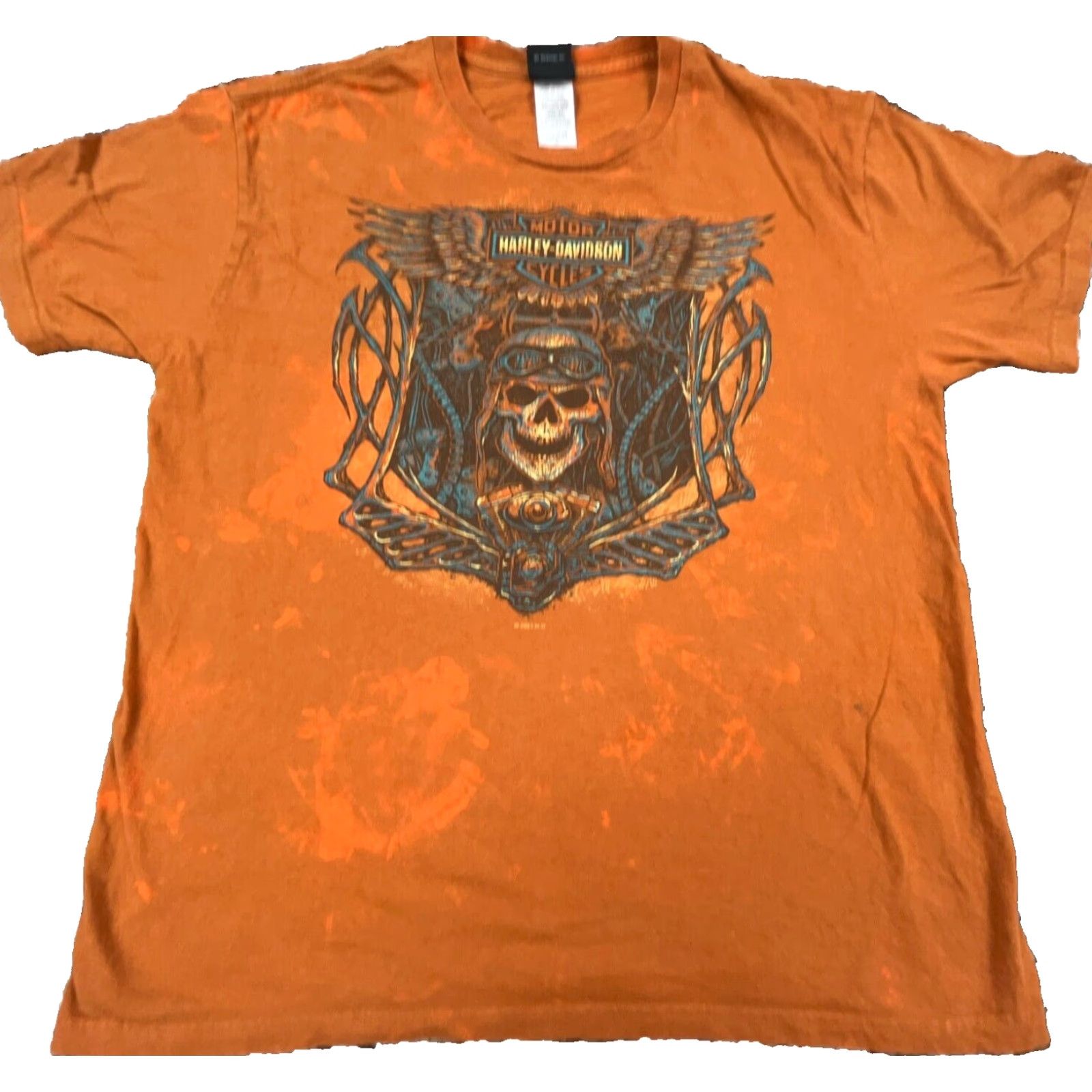Harley Davidson Harley-Davidson Shirt Men XL Orange Tee Faded Skull Wings 80s Retro Logo Graphic T-Shirt Size US XL / EU 56 / 4 - 2 Thumbnail
