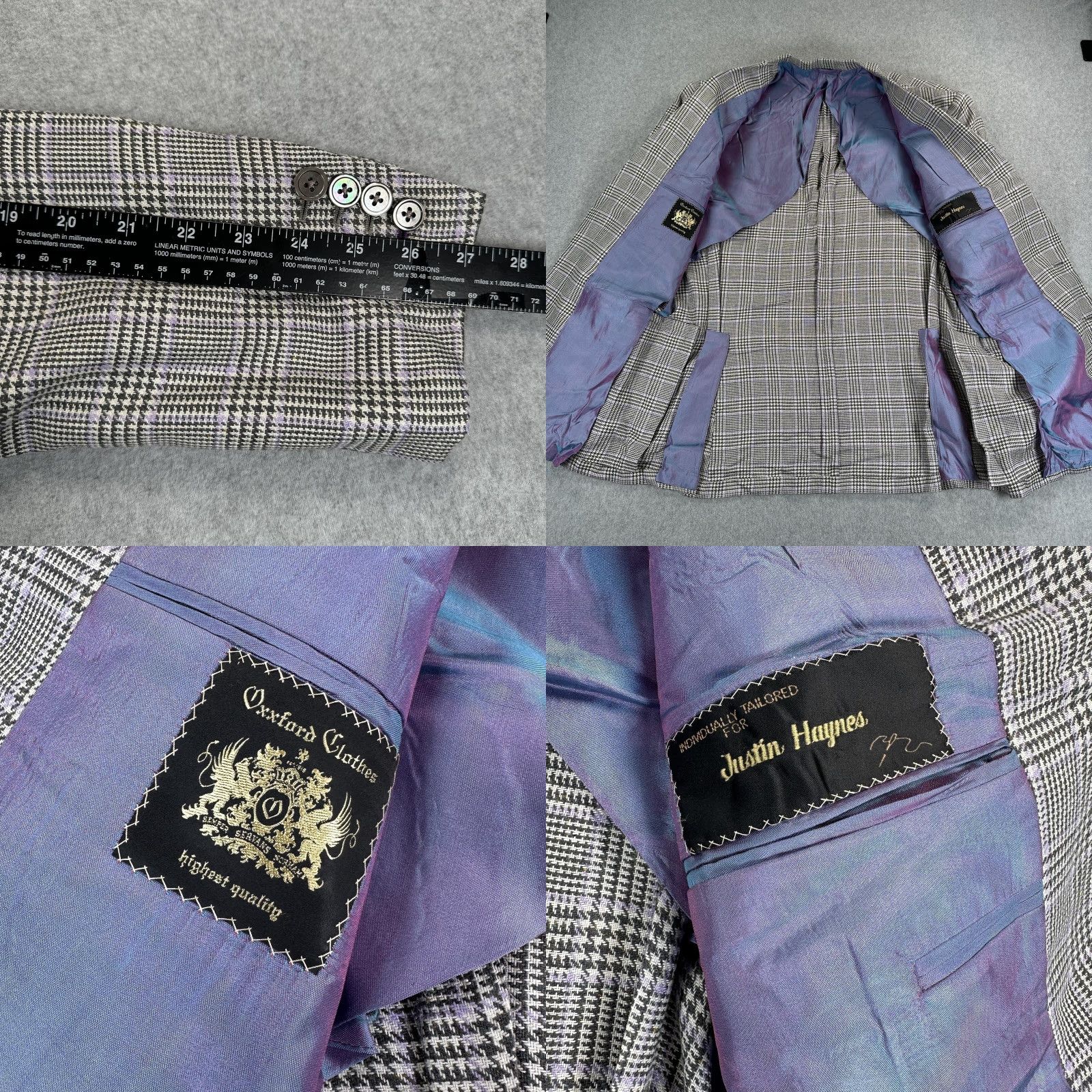 Vintage Oxford Clothes Sport Coat Mens 44 Regular Gray Plaid Classic Two-Button Single-Breasted Notch Lapel Inner Pockets Size US S / EU 44-46 / 1 - 8 Thumbnail