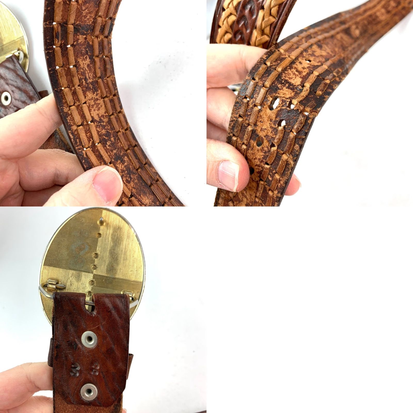 Vintage VINTAGE Braided Woven Leather Western Cowboy Belt Buckle Shriners Size 38 Brown Men Size 38 - 8 Thumbnail