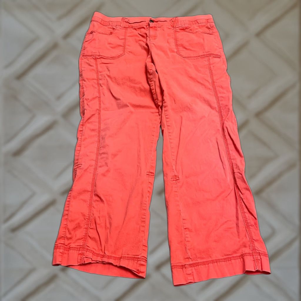 Vintage Lane Bryant Pants Womens 20 Plus Orange Cotton Spandex Regular Straight Knit Button Zip Size 42" / US 20 - 1 Thumbnail