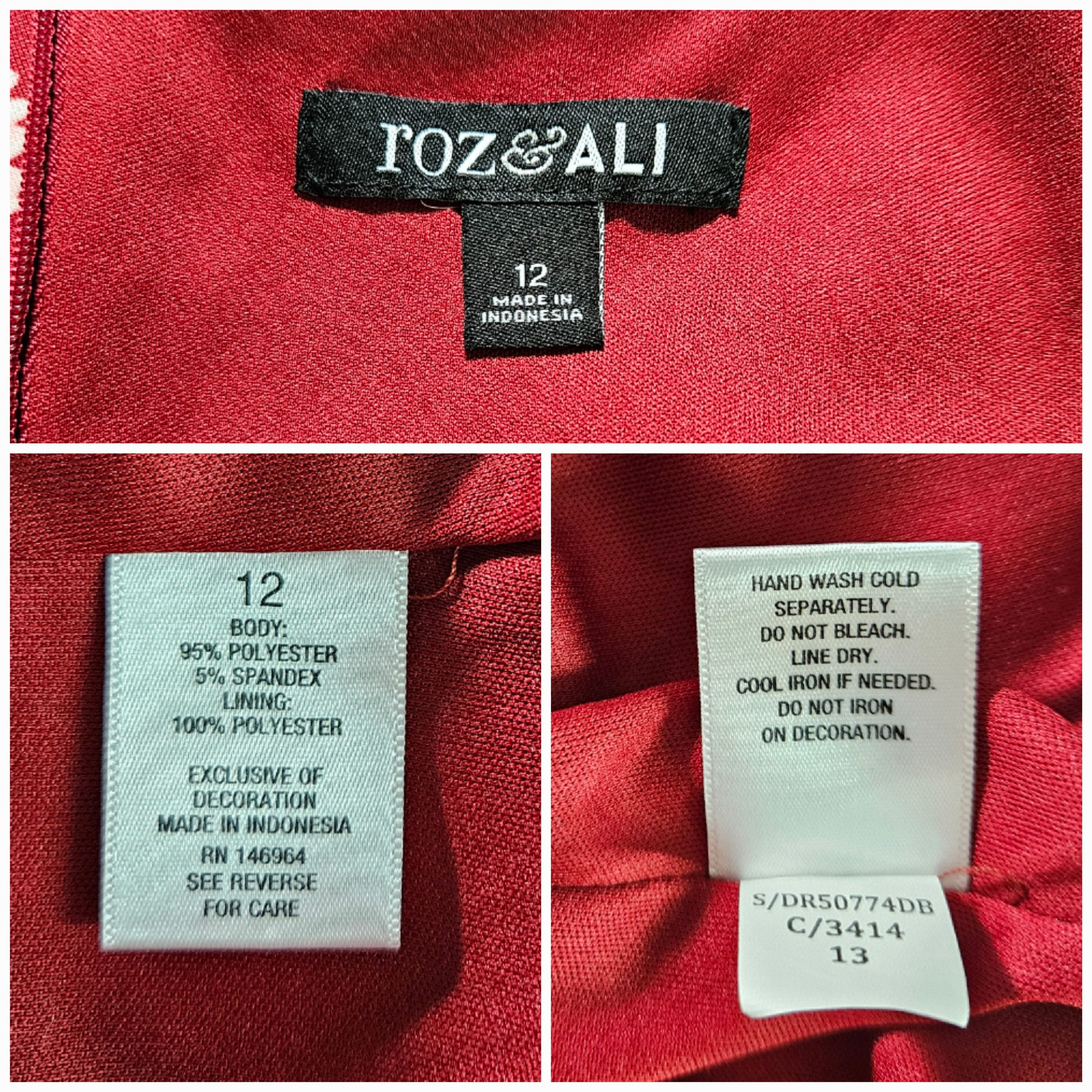 Other Roz & Ali Size 12 Dress Fit Flare Burgundy Floral Black Size L / US 10 / IT 46 - 9 Thumbnail