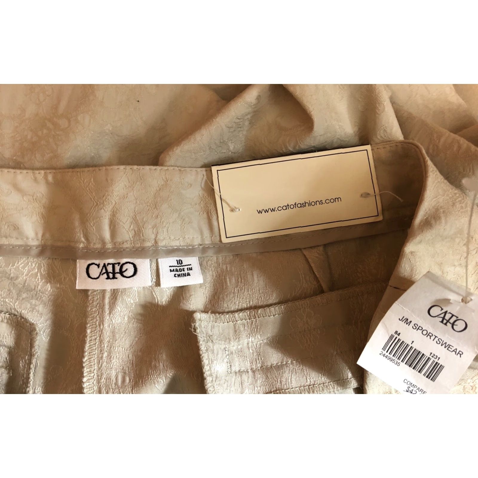 Vintage NWT Cato Slacks Pants 10 Tan Scroll Print LowRise Slim Leg Waist 34 Inseam 30” Size 32" / US 10 / IT 46 - 4 Thumbnail
