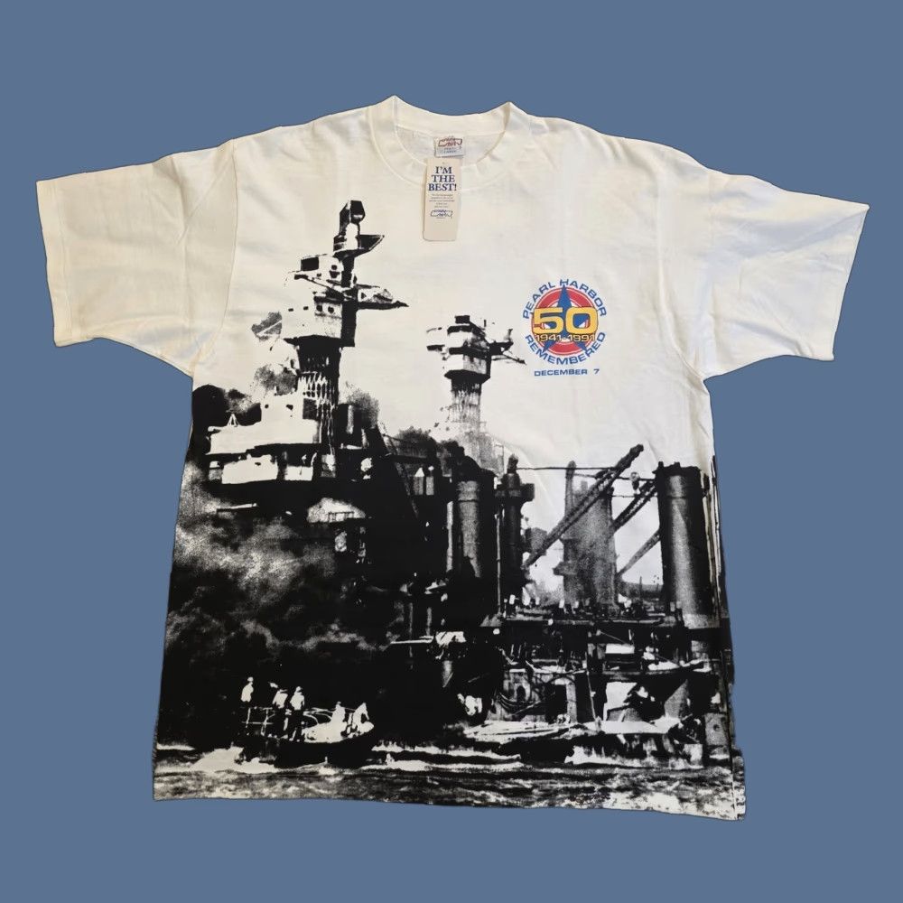 Vintage VINTAGE Crazy Shirts T-Shirt Pearl Harbor 1991 50 Years AOP White Mens L Size US L / EU 52-54 / 3 - 1 Thumbnail