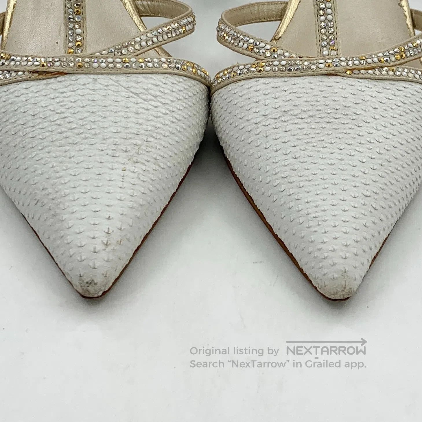 Rene Caovilla Rene Caovilla White Pointed Toe One Strap Buckle Diamond D Size US 7.5 / IT 37.5 - 9 Thumbnail
