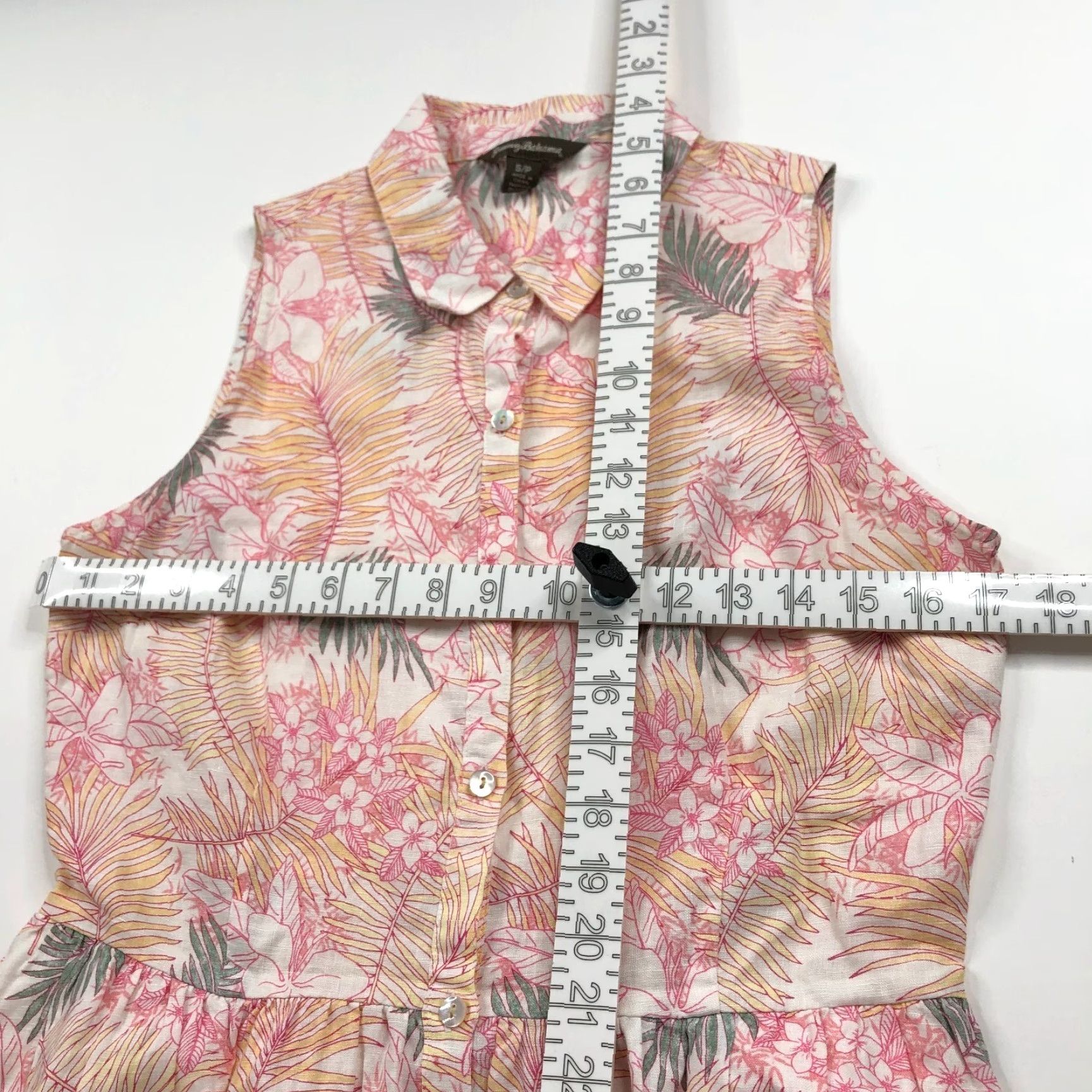 Tommy Bahama Tommy Bahama Dress Shirt? No, Floral Linen A-Line Short Dress Orange MINT Womens S Small 100% Linen Button Above Knee Sleeveless Casual Vintage No Size S / US 4 / IT 40 - 5 Thumbnail