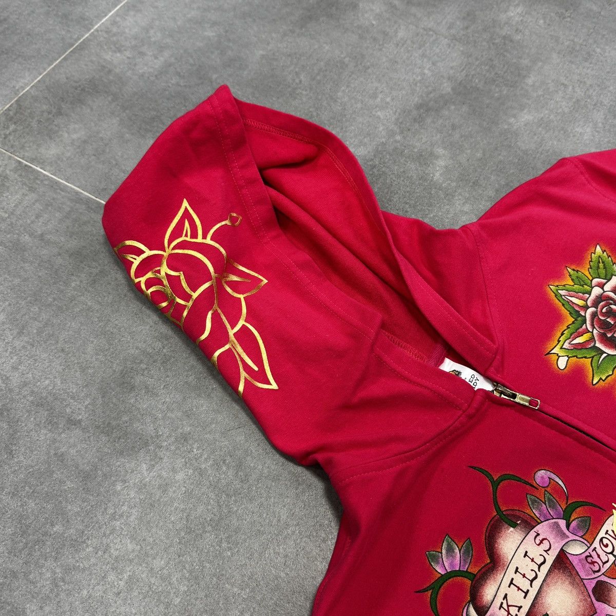 Ed Hardy Ed Hardy Christian Audigier Tattoo Skulls Roses Zip Hoodie Size L / US 10 / IT 46 - 11 Thumbnail