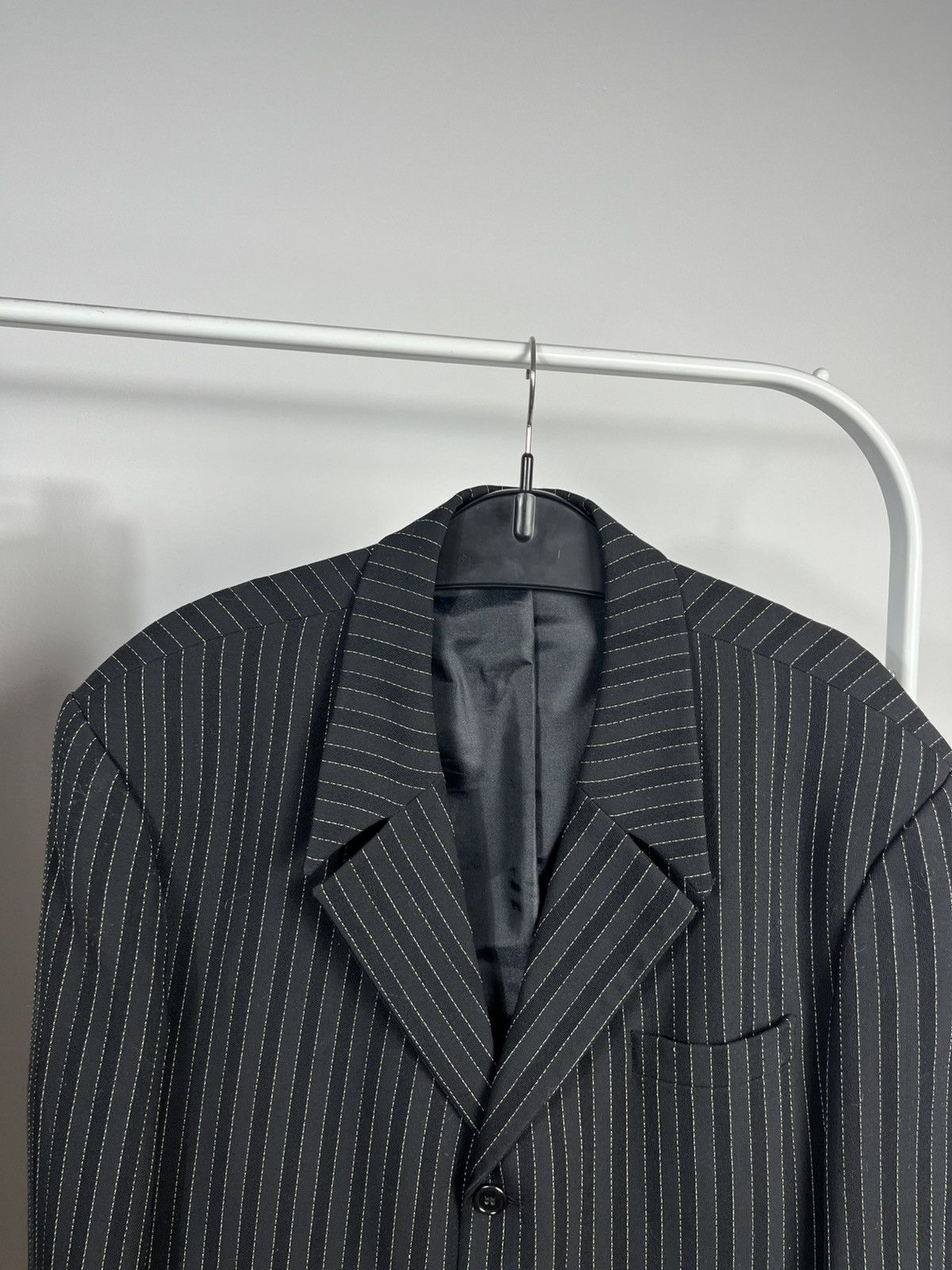 Other Vintage Wool Pinstripe Suit Set Blazer Pants Black France 52 Size 42R - 4 Thumbnail