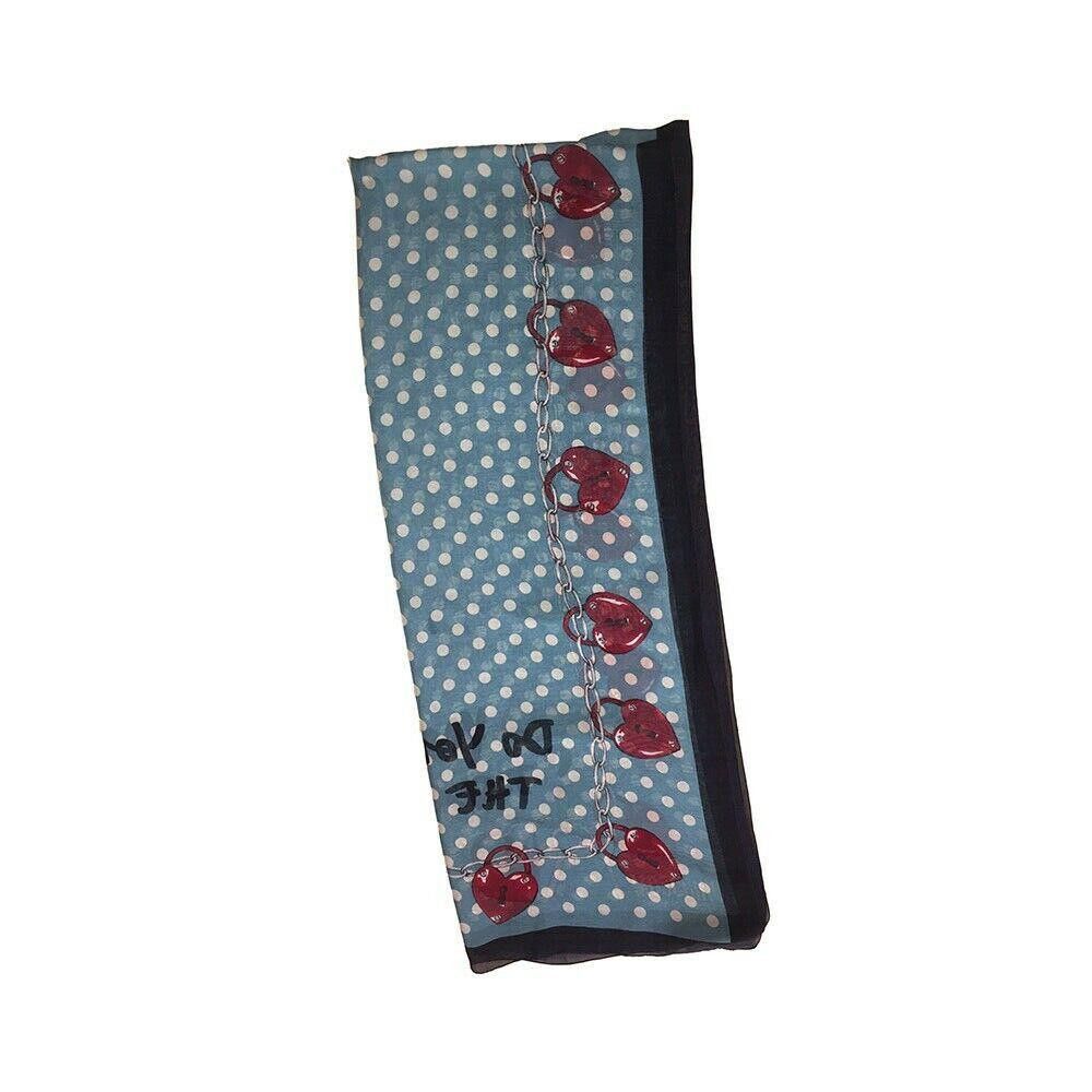 Moschino Moschino Silk Blue and White Polka Dot Scarf Lock and Key Size ONE SIZE - 4 Thumbnail