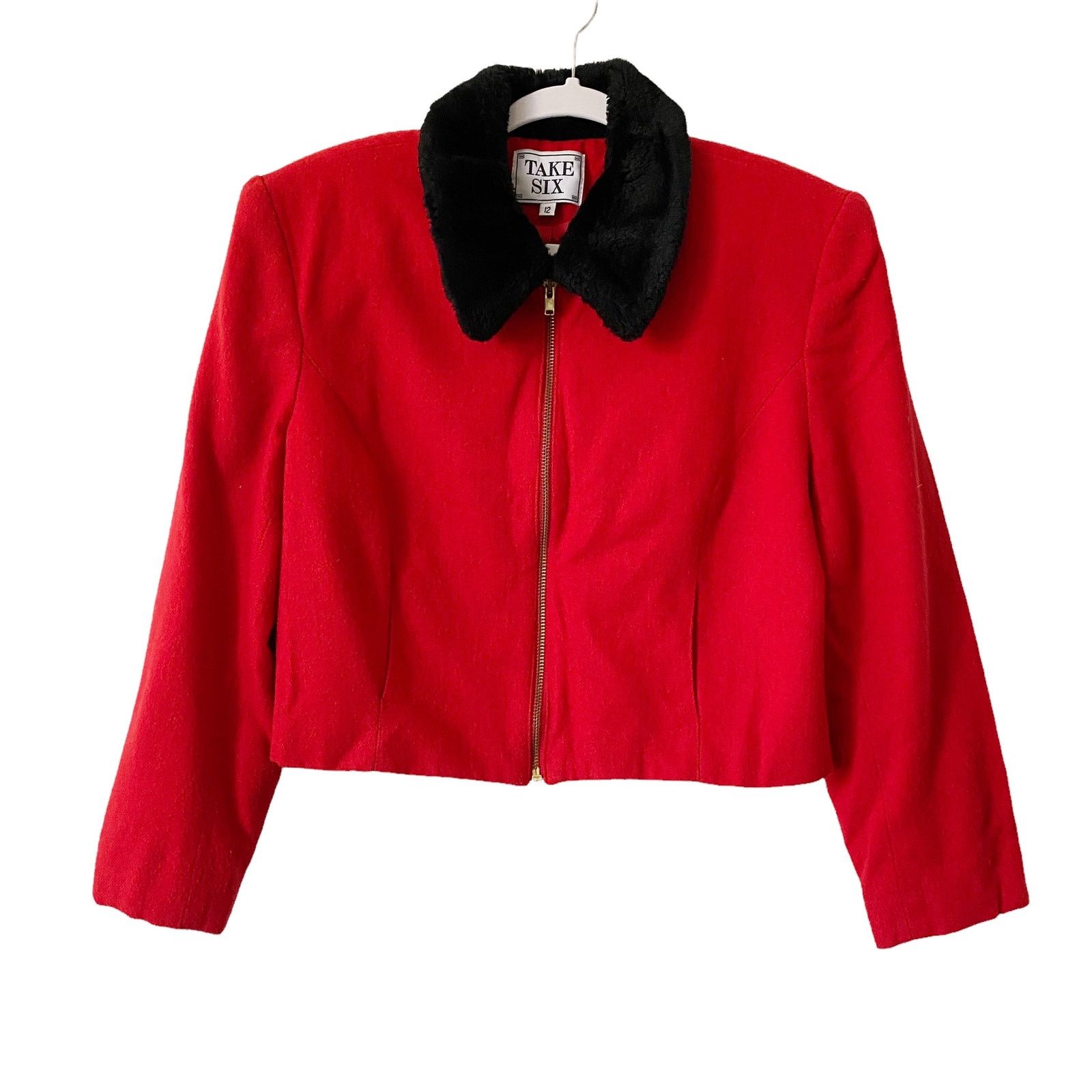 Vintage Take Six Wool Blend Cropped Zip Fur Collar Jacket