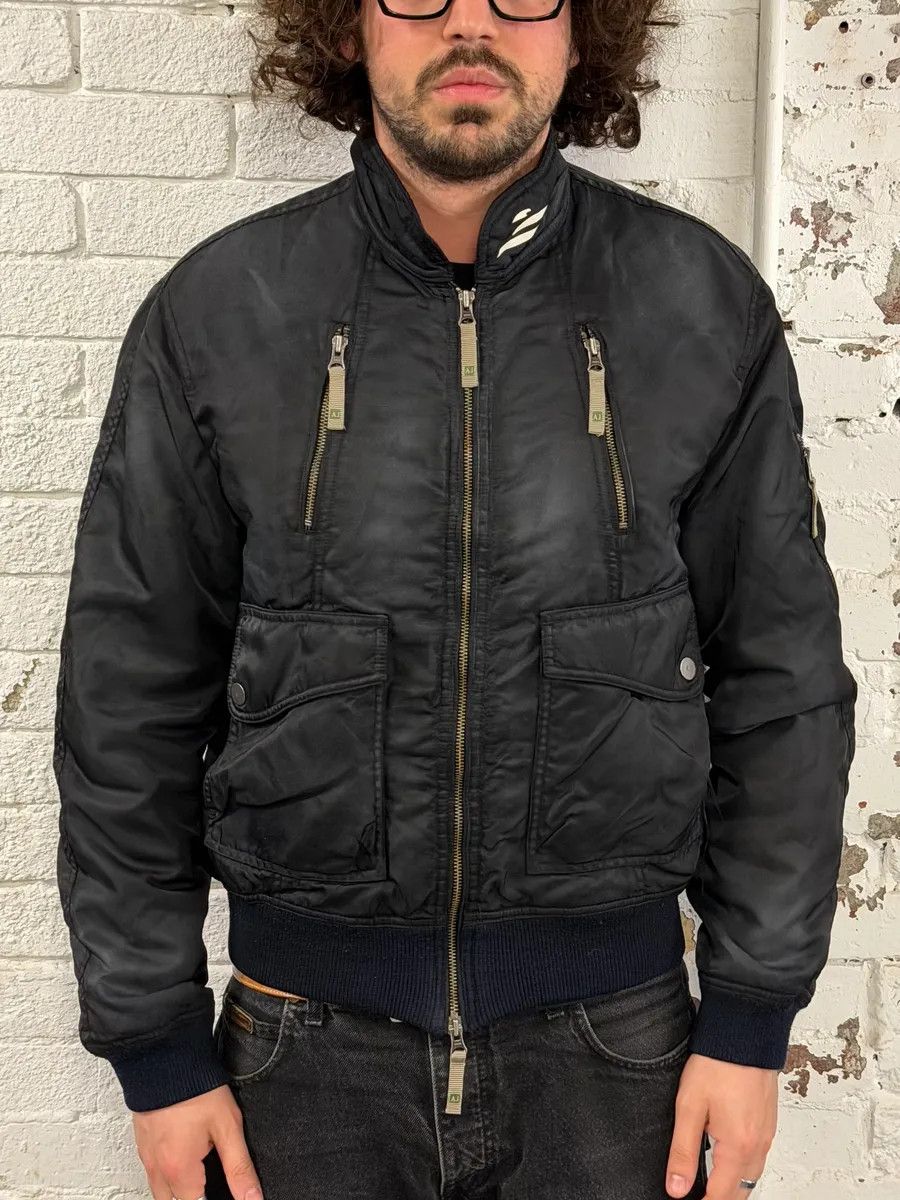 Armani 2000s Armani Aero Black Faded Bomber Jacket Size US M / EU 48-50 / 2 - 2 Thumbnail