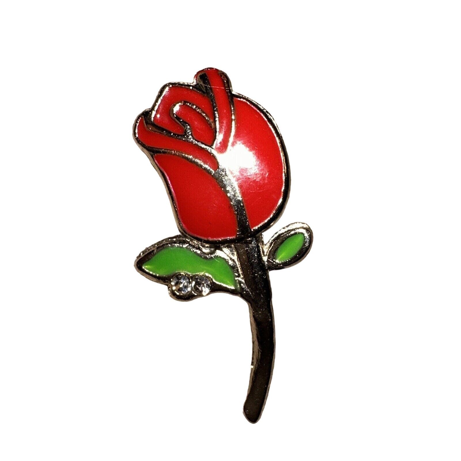 Vintage VTG Red Rose Pin Brooch lapel Hat Pin Coat Pin Rhinestones Size ONE SIZE - 1 Thumbnail