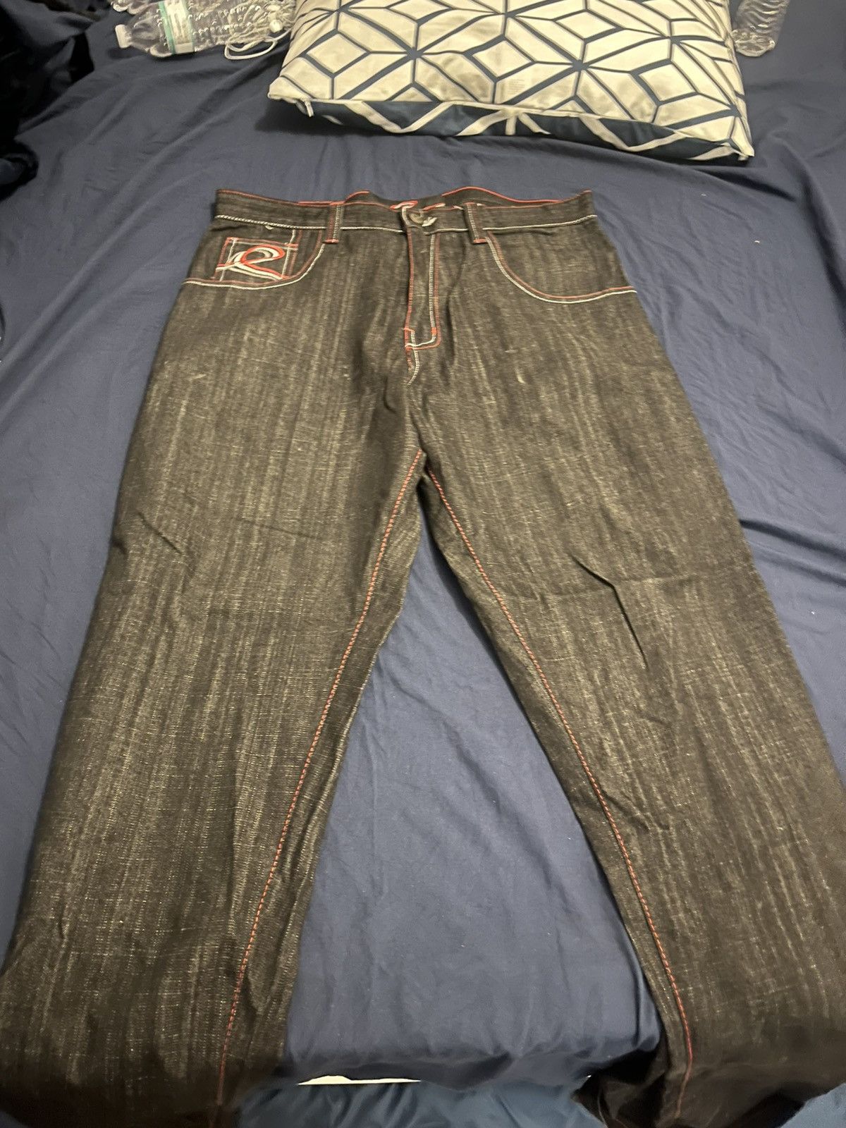Vintage Evolution in design black and red embroidered denim Size US 34 / EU 50 - 1 Thumbnail