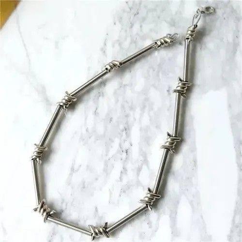 VIBE Barbed Wire Chrome Necklace Spike Post Grunge Punk Chain Size ONE SIZE - 2 Thumbnail