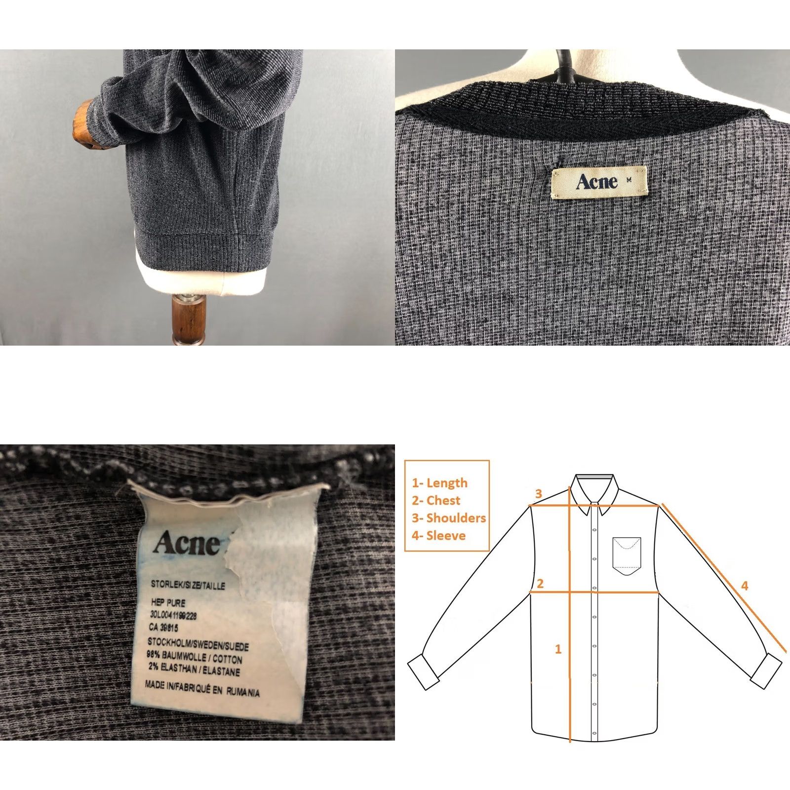 Vintage Acne Pullover Cotton Dark Gray Women M Sweater Crew Neck Long Sleeve Jersey 98% Cotton 2% Elastane Size M / US 6-8 / IT 42-44 - 8 Thumbnail