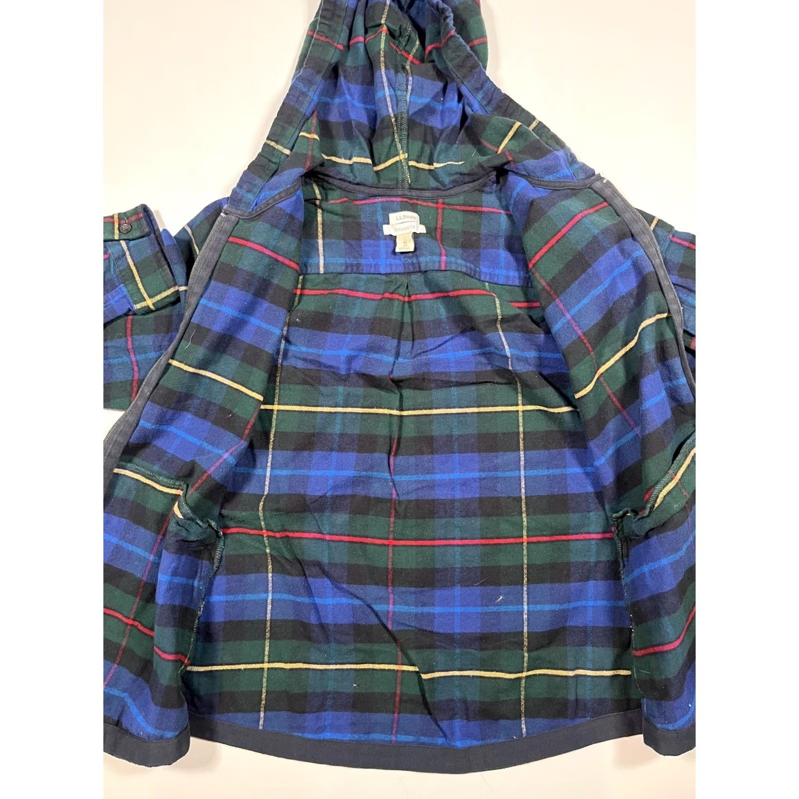 Vintage L.L.Bean Jacket Medium Blue Plaid Flannel Hooded Full Zip Relaxed Fit Shirt Jacket Fleece Pockets Women/Boys? Size US M / EU 48-50 / 2 - 6 Thumbnail