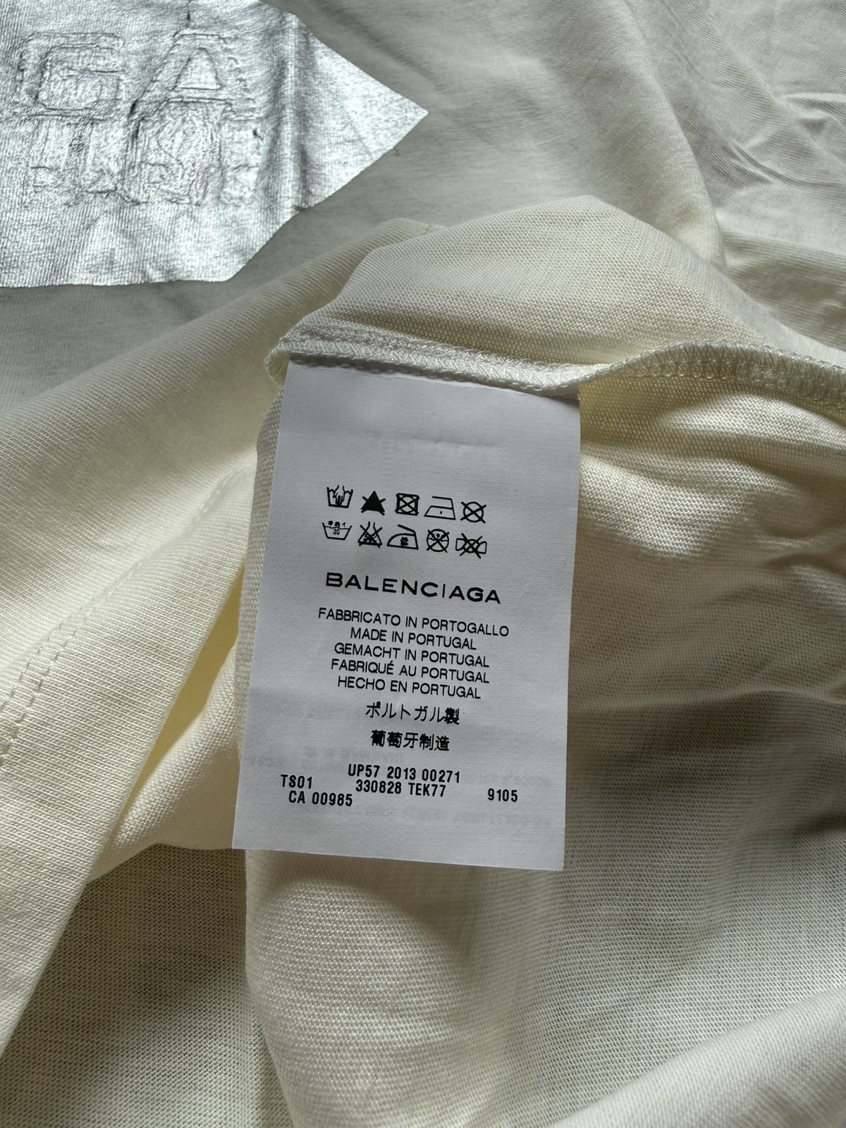 Balenciaga Balenciaga FW13 Silver Tape Logo Tee White XL Size US XL / EU 56 / 4 - 10 Thumbnail