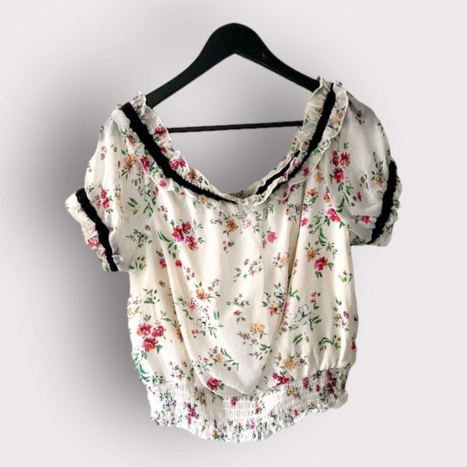 Nordstrom Lily White Floral Off-the-Shoulder Crop Top | Large Size L / US 10 / IT 46 - 9 Thumbnail