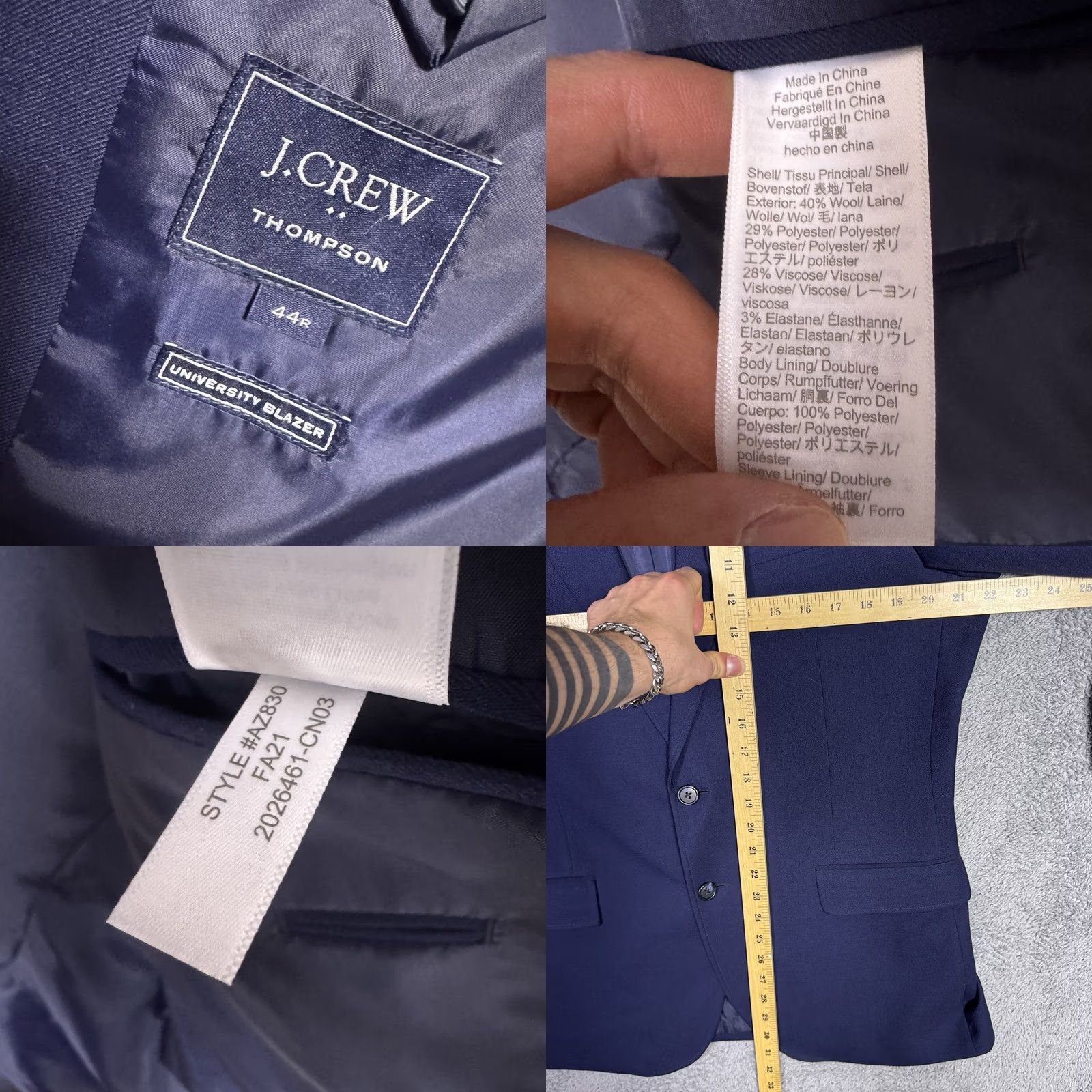 J.Crew J.Crew Blazer Mens 44R Wool University Slim Notch Lapel Two-Button Single-Breasted Business Casual Blue Regular 44R AZ830 Size 44R - 8 Thumbnail