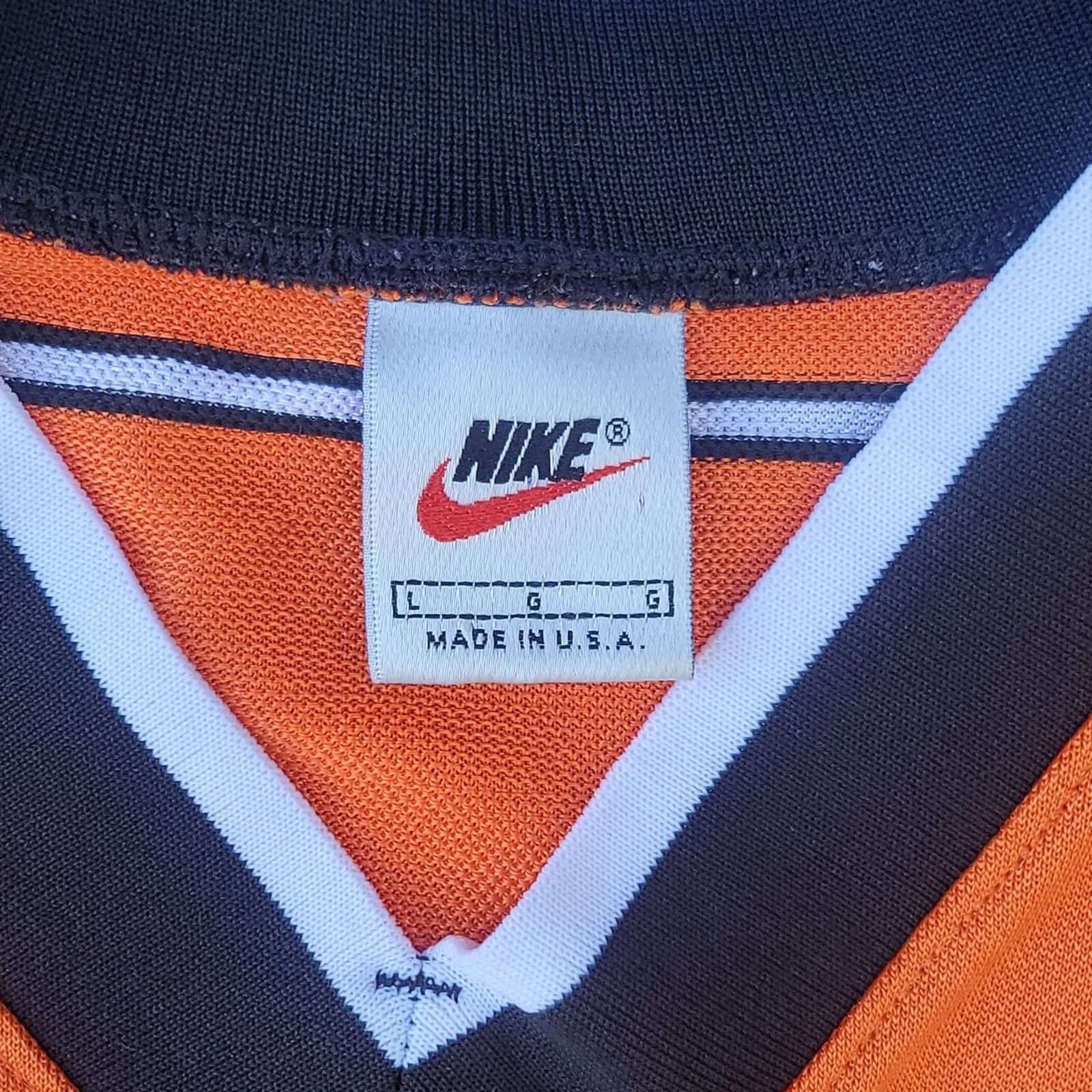 Nike Vtg 90s Nike Orange Striped Soccer Jersey Size US L / EU 52-54 / 3 - 5 Thumbnail