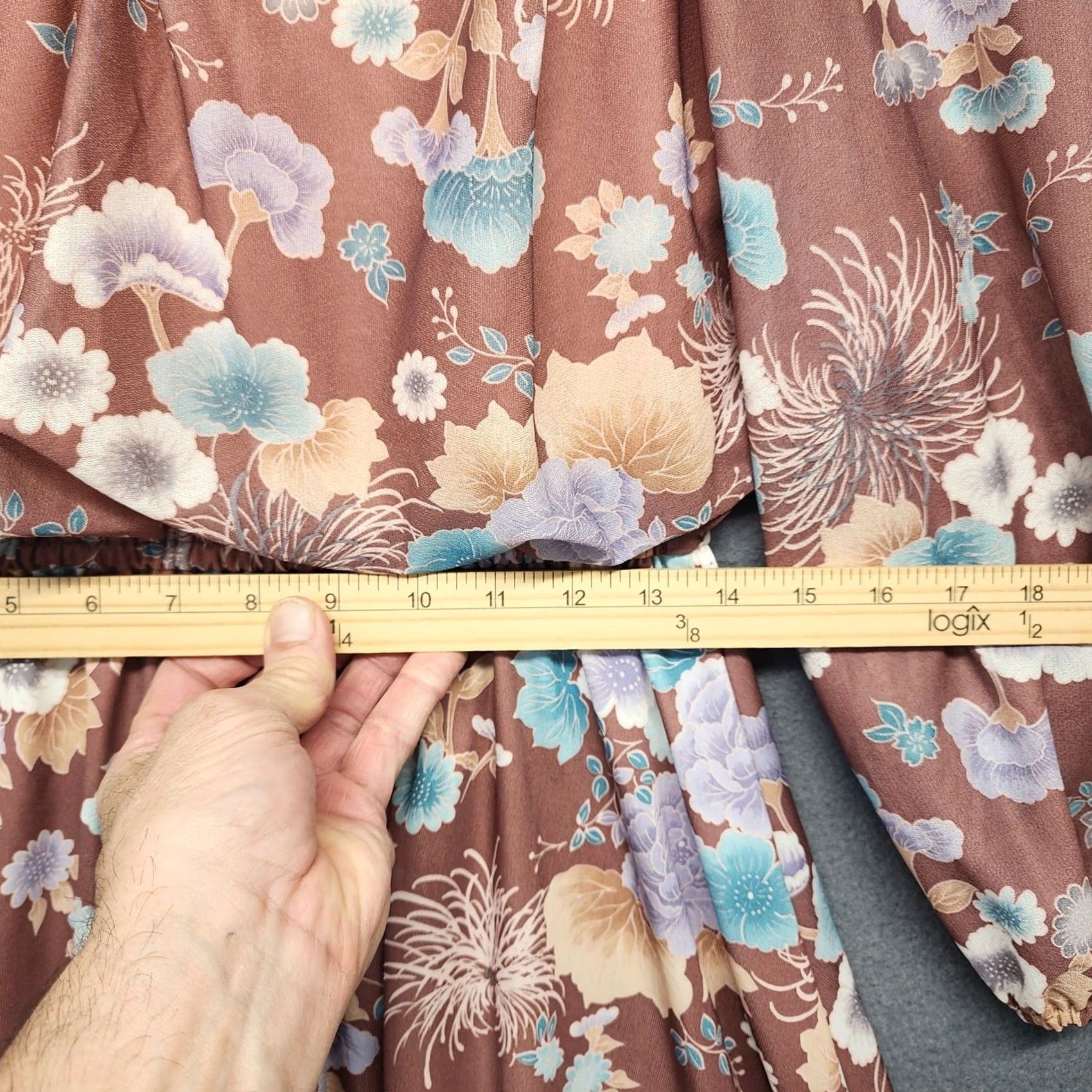 Vintage VINTAGE Womens Dress Brown Floral Blouson Zip Back 80s Midi Dress Womens Small/Mid 28" Waist Brown Floral Blouson 80s Midi Mens/Womens Size 4XL / US 24-26 - 5 Thumbnail